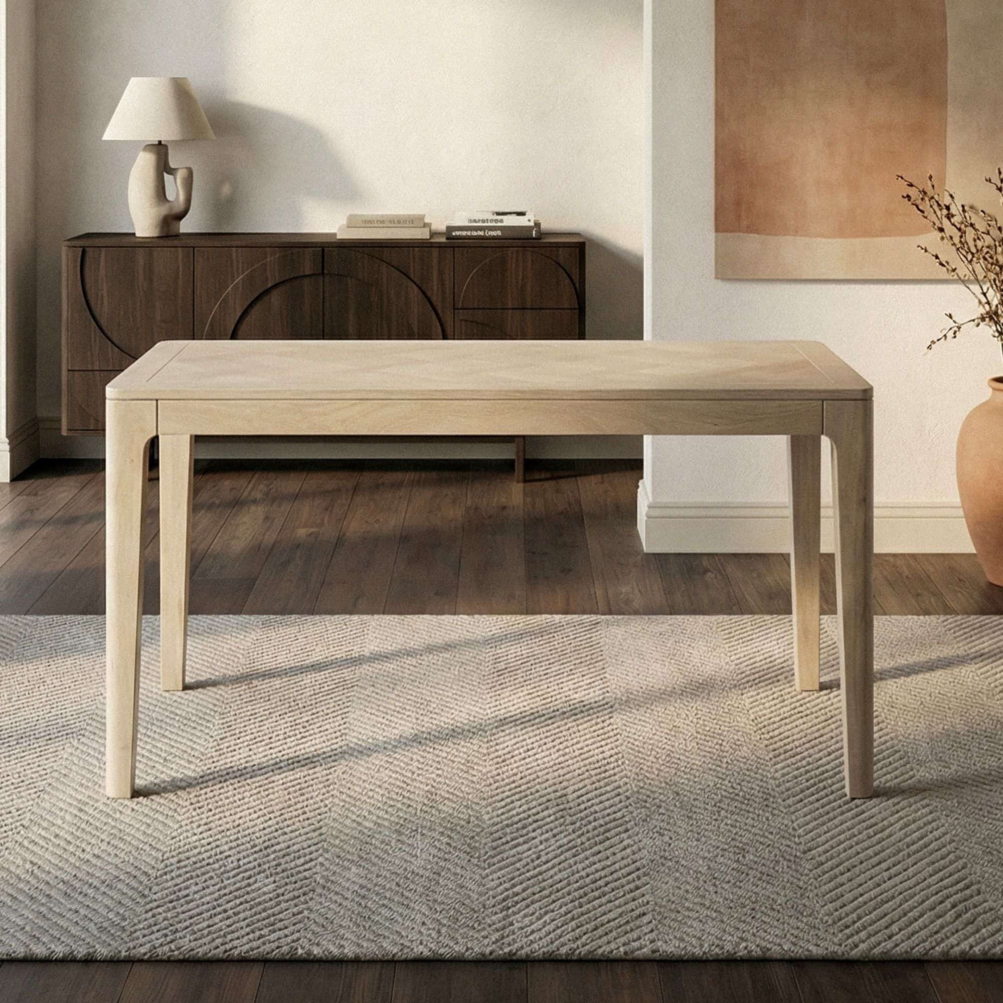 Esstisch Massivholz Mango 120x60 cm white wash - Rechteckiger Esszimmertisch Holz - Küchentisch modern für 6 Personen - Stabiler Holztisch - Tisch für Esszimmer Bistrotisch Handmade