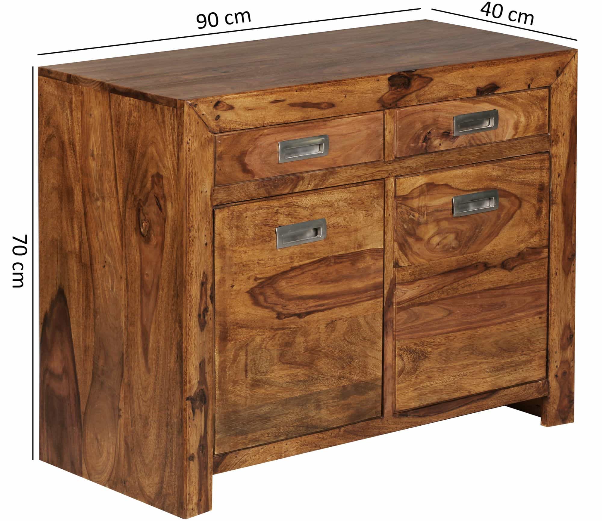 Sideboard MUMBAI Massivholz Sheesham Kommode 90 cm 2 Schubladen 2 Türen Design Highboard Landhaus-Stil braun natur Sideboard MUMBAI Massivholz Sheesham Kommode 90 cm 2 Schubladen 2 Türen Design Highboard Landhaus-Stil braun natur