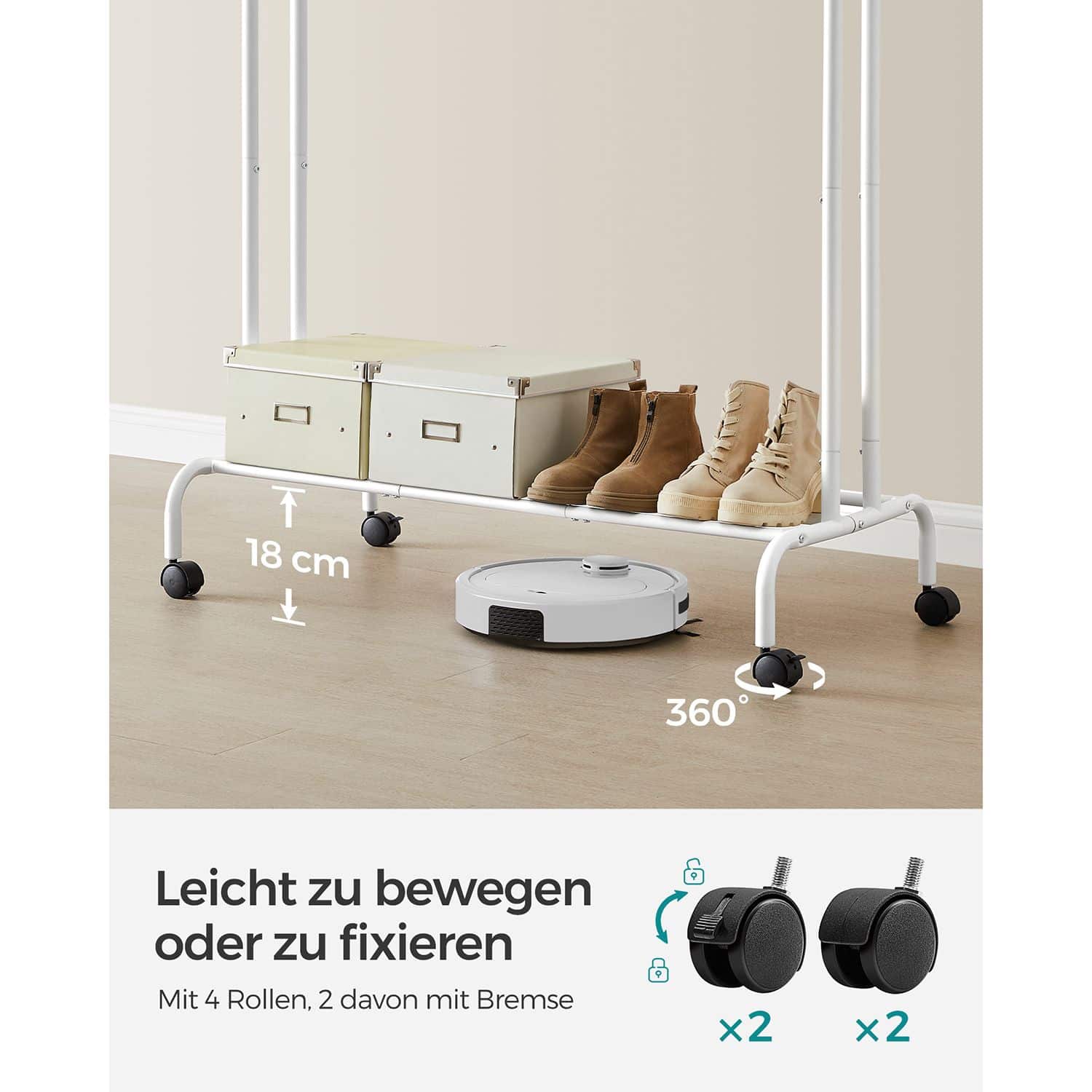 Kleiderständer auf Rollen mit 2 Kleiderstangen weiß Kleiderständer auf Rollen mit 2 Kleiderstangen weiß