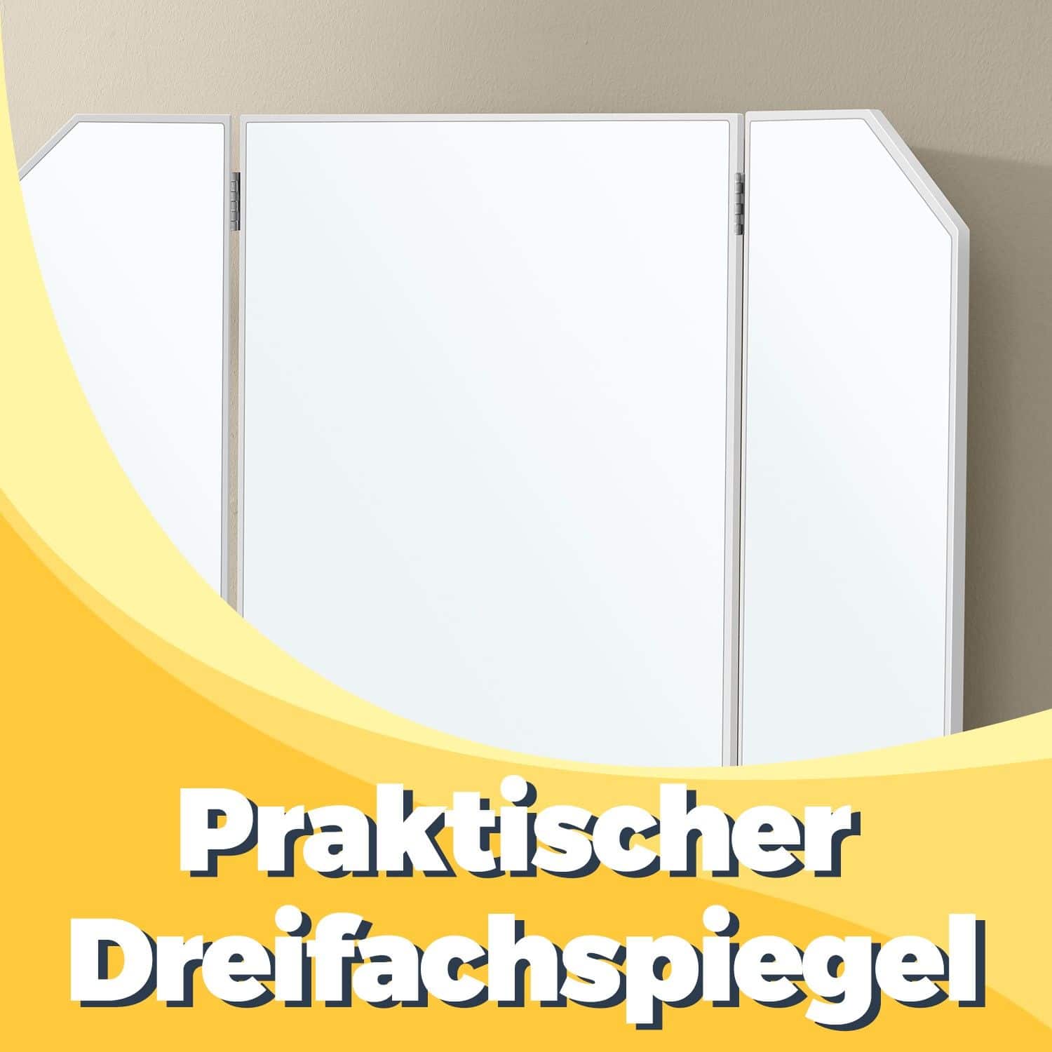 Schminktisch mit Klappspiegel und 2 Schubladen, Frisiertisch, Kosmetiktisch mit 3 offenen Fächern Schminktisch mit Klappspiegel und 2 Schubladen, Frisiertisch, Kosmetiktisch mit 3 offenen Fächern
