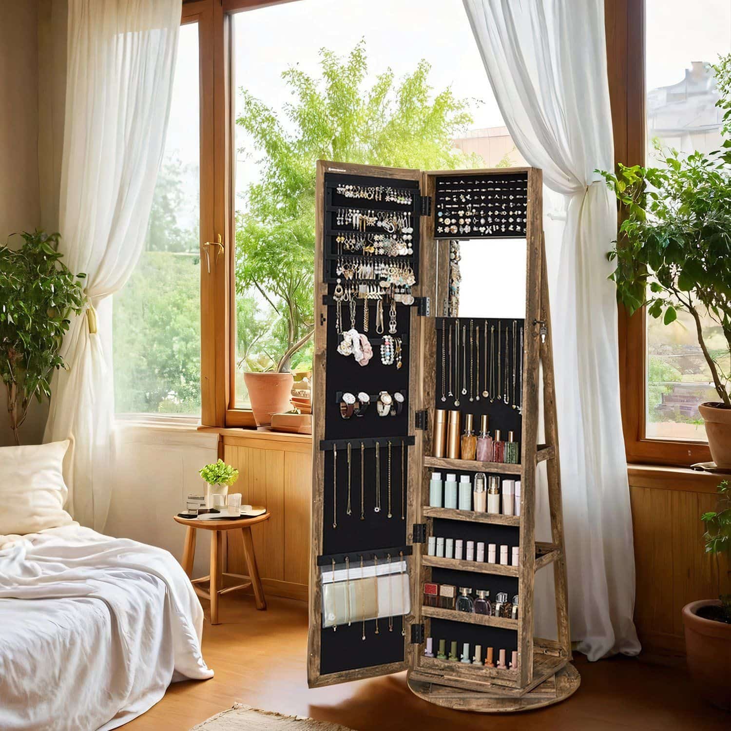 Schmuckschrank mit Spiegel, 360° drehbarer Spiegelschrank, abschließbar Schmuckschrank mit Spiegel, 360° drehbarer Spiegelschrank, abschließbar