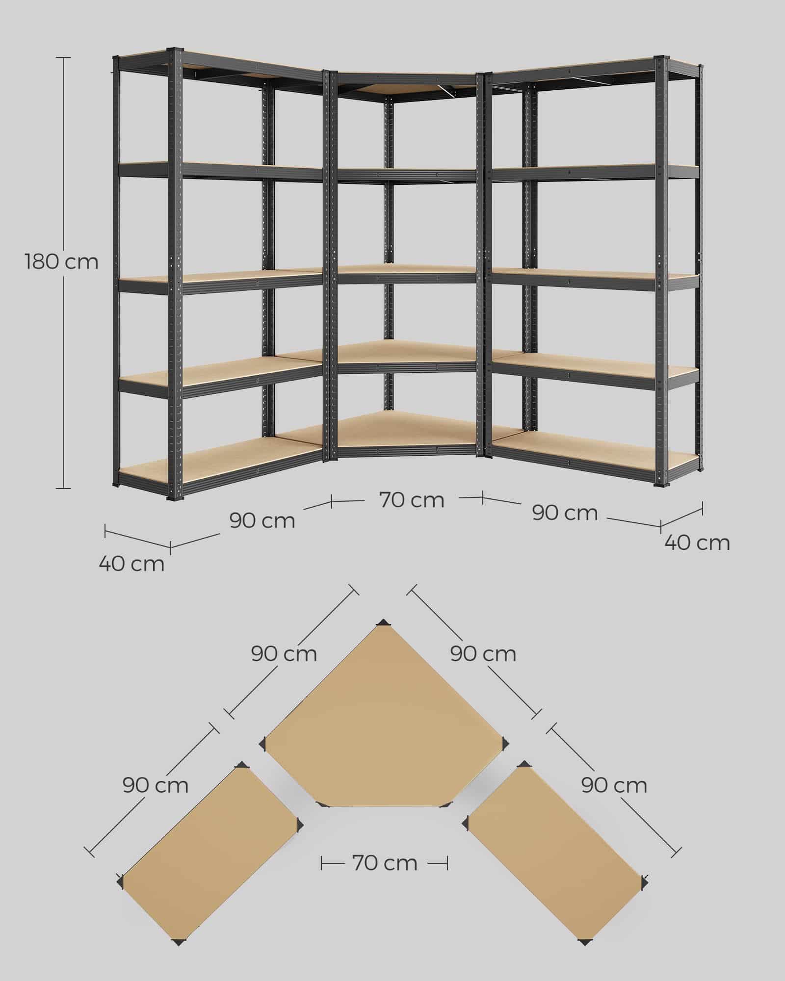 Eckregal-Set 5 Ebenen bis 2625 kg belastbar
