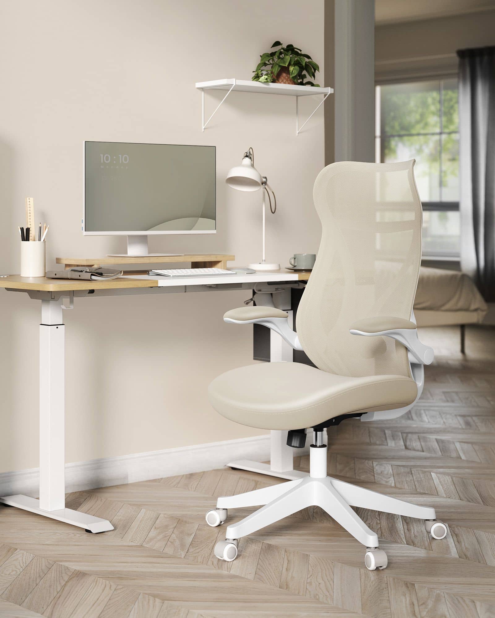 Bürostuhl mit Rückenlehne und Armlehnen cappuccinobeige Bürostuhl mit Rückenlehne und Armlehnen cappuccinobeige