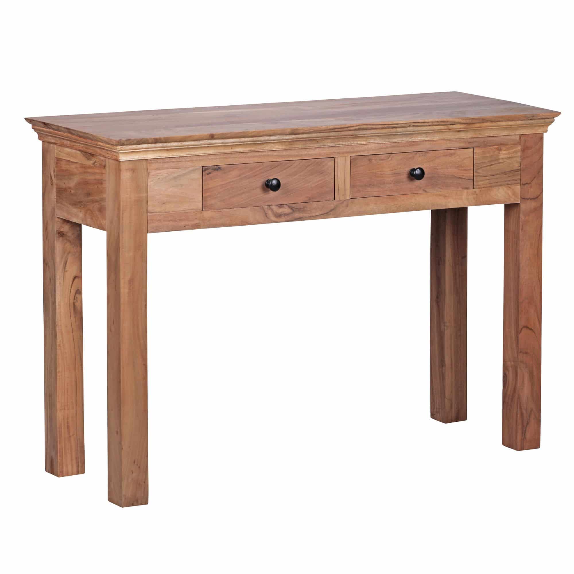 Konsolentisch MUMBAI Massivholz Akazie Konsole mit 2 Schubladen Schreibtisch 110 x 40 cm Landhaus-Stil Sideboard Konsolentisch MUMBAI Massivholz Akazie Konsole mit 2 Schubladen Schreibtisch 110 x 40 cm Landhaus-Stil Sideboard