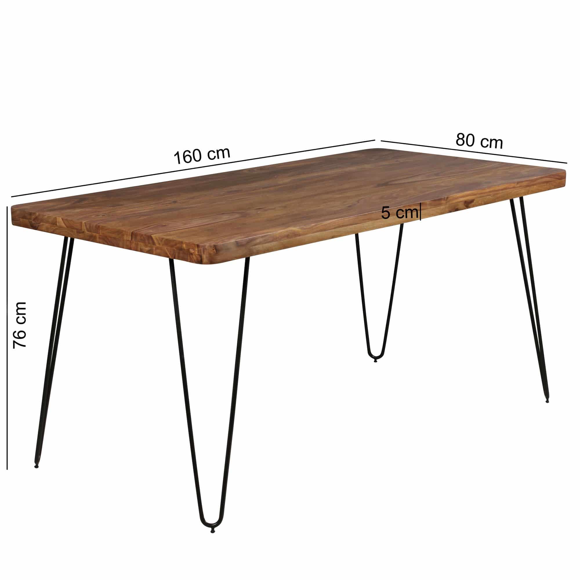 38500-WOHNLING-Esstisch-BAGLI-Massivholz-Sheesham_3 Esstisch BAGLI Massivholz Sheesham 160 cm Esszimmer-Tisch Holztisch Metallbeine Küchentisch Landhaus dunkel-braun