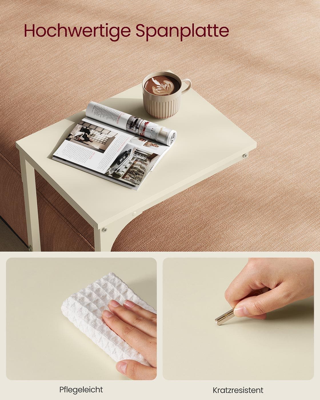 Beistelltisch in C Form mit stabilem Metallgestell