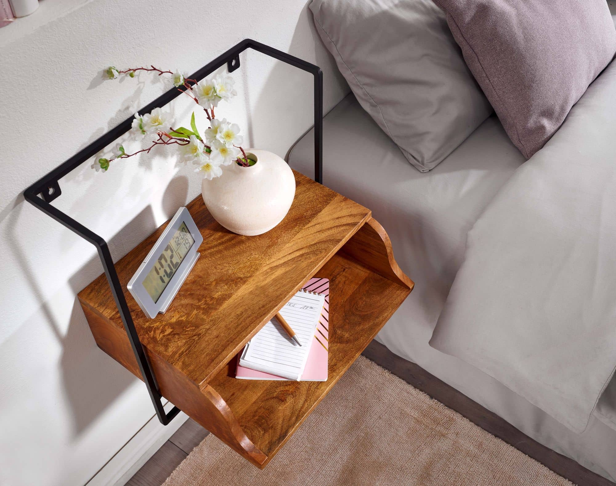 Nachtkonsole für Wandmontage 44x45x35 cm Nachttisch Mango Massivholz Nachtkonsole für Wandmontage 44x45x35 cm Nachttisch Mango Massivholz