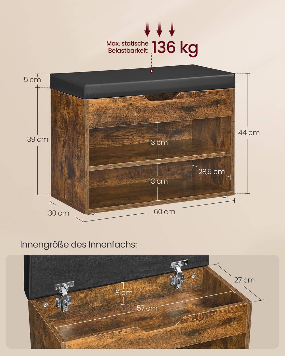 Schuhbank mit 3 Ebenen 30 x 60 x 44 cm vintagebraun Schuhbank mit 3 Ebenen 30 x 60 x 44 cm vintagebraun