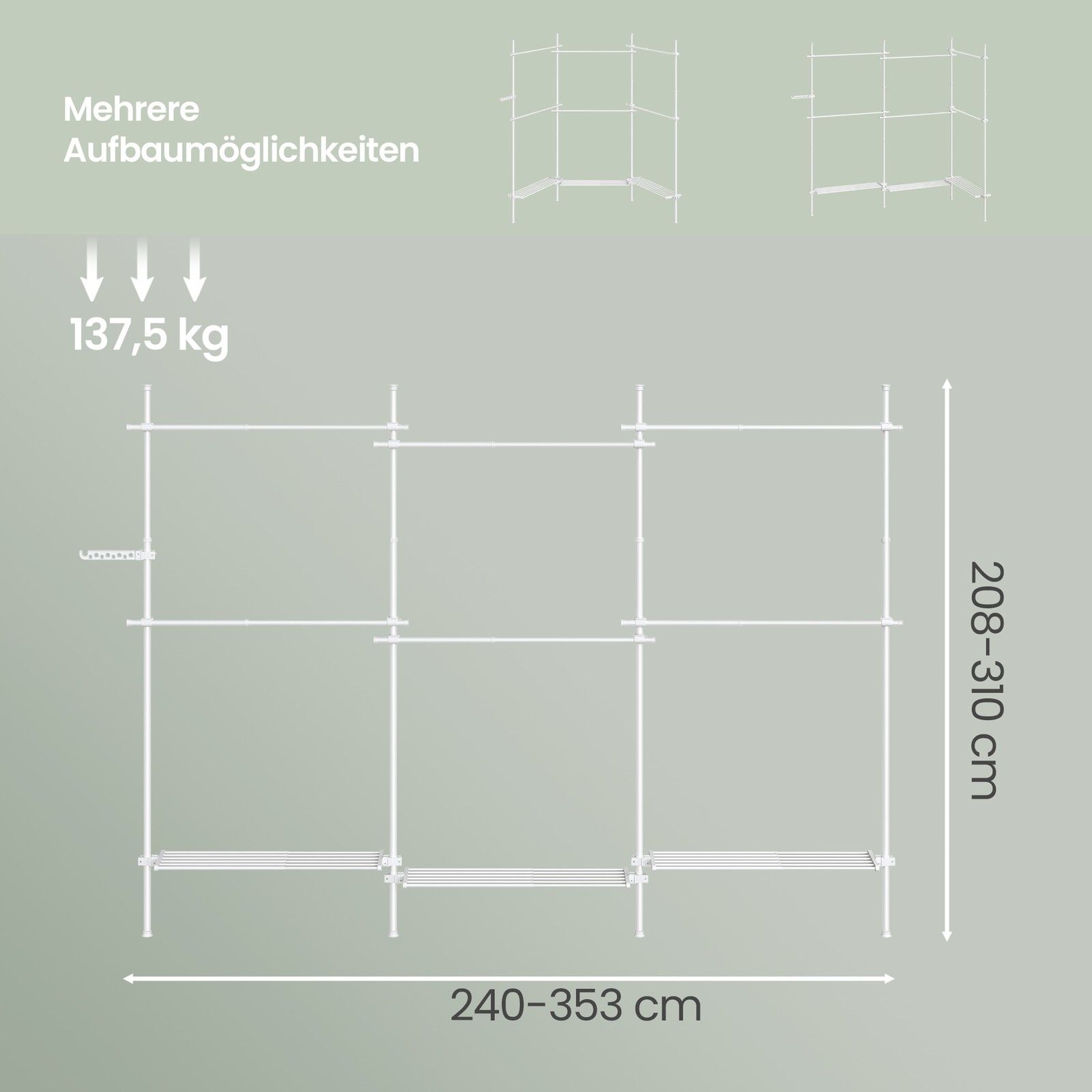 3-stufiger Kleiderständer, höhen- und breitenverstellbar, offene Garderobe mit 6 Kleiderstangen und 3 Ablagen 3-stufiger Kleiderständer, höhen- und breitenverstellbar, offene Garderobe mit 6 Kleiderstangen und 3 Ablagen
