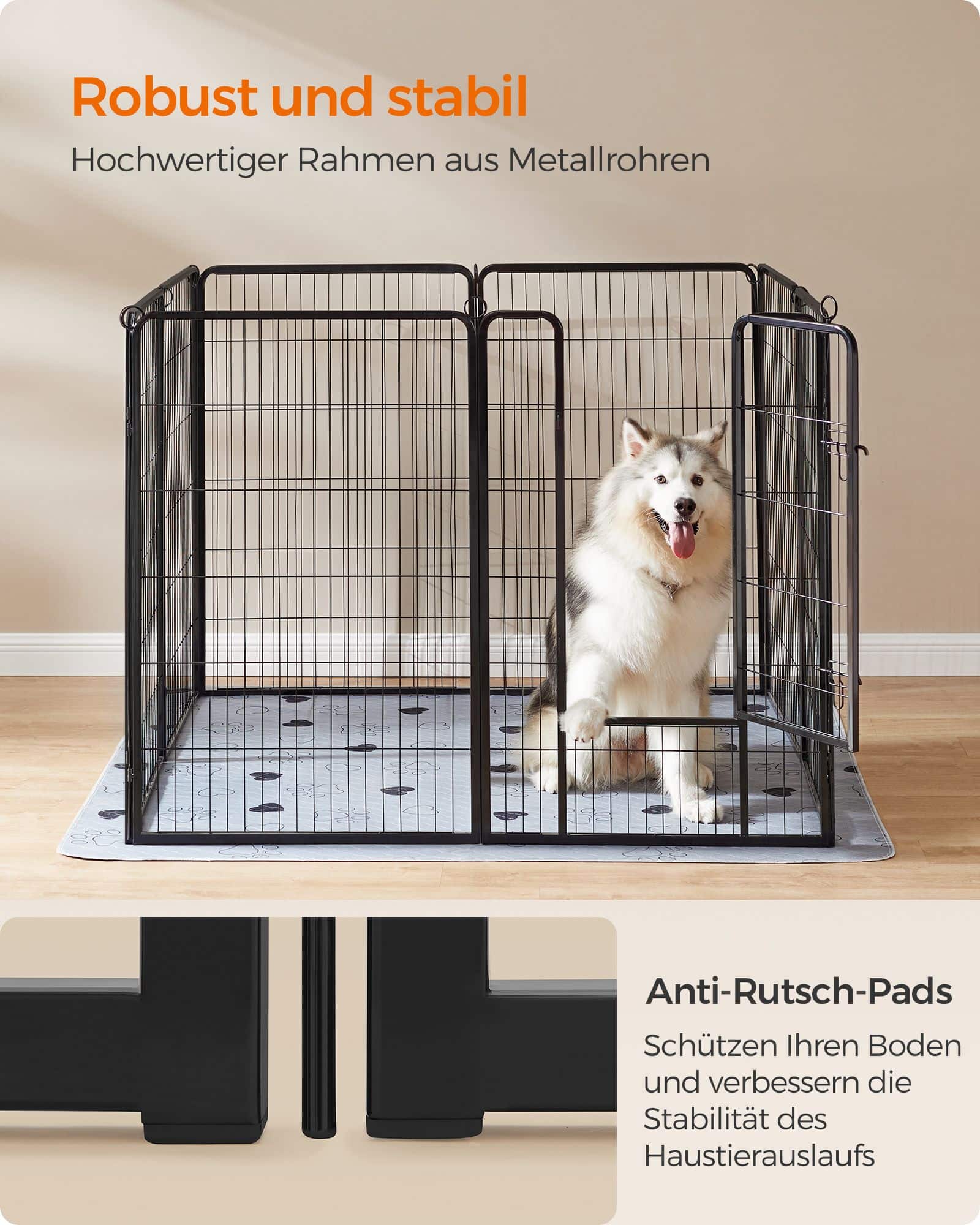 Freilaufgehege Hund mit 8 Gitterplatten je 77 x 120 cm-PPK012B01