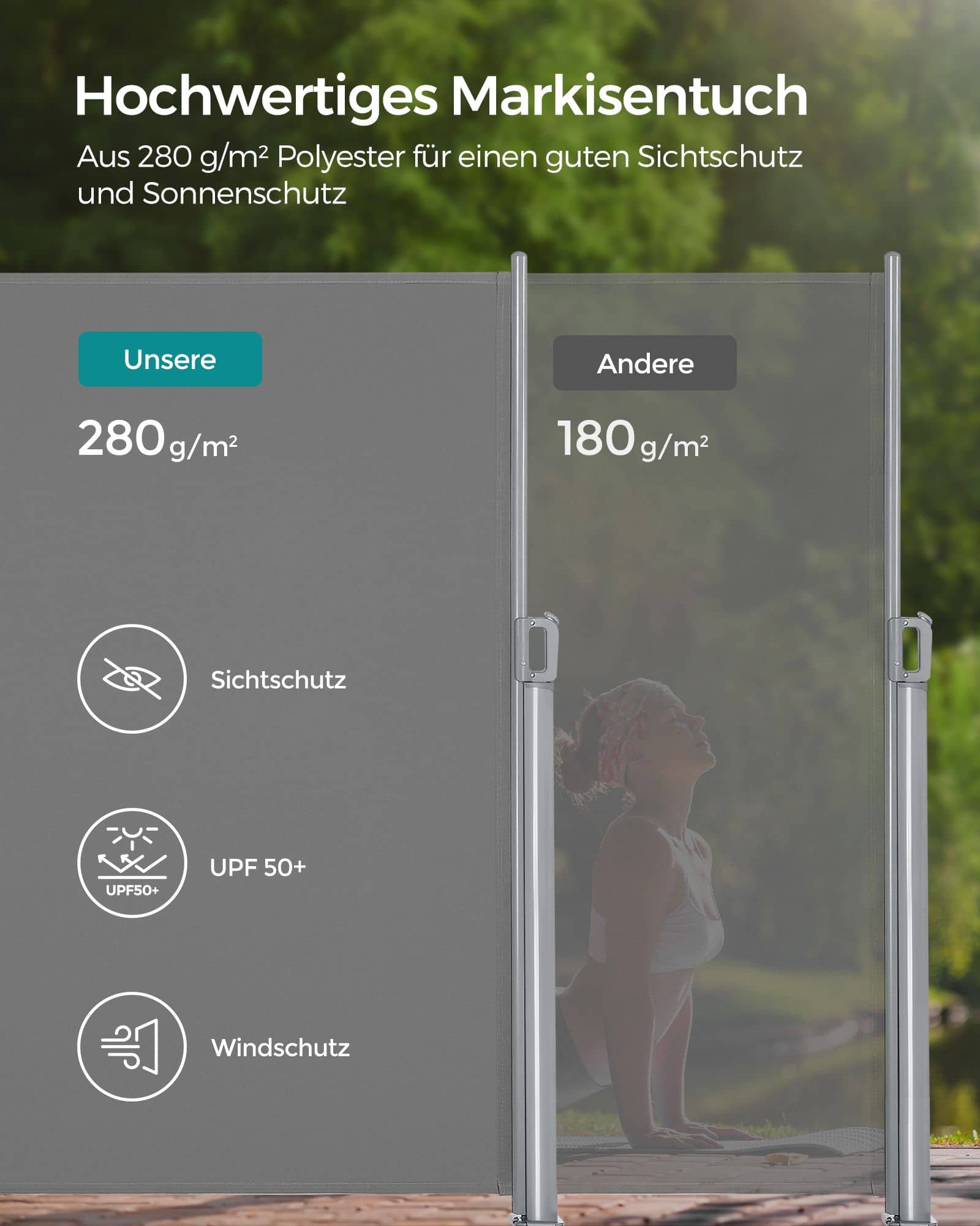 Seitenmarkise ausziehbar 180 x 400 cm für Balkon