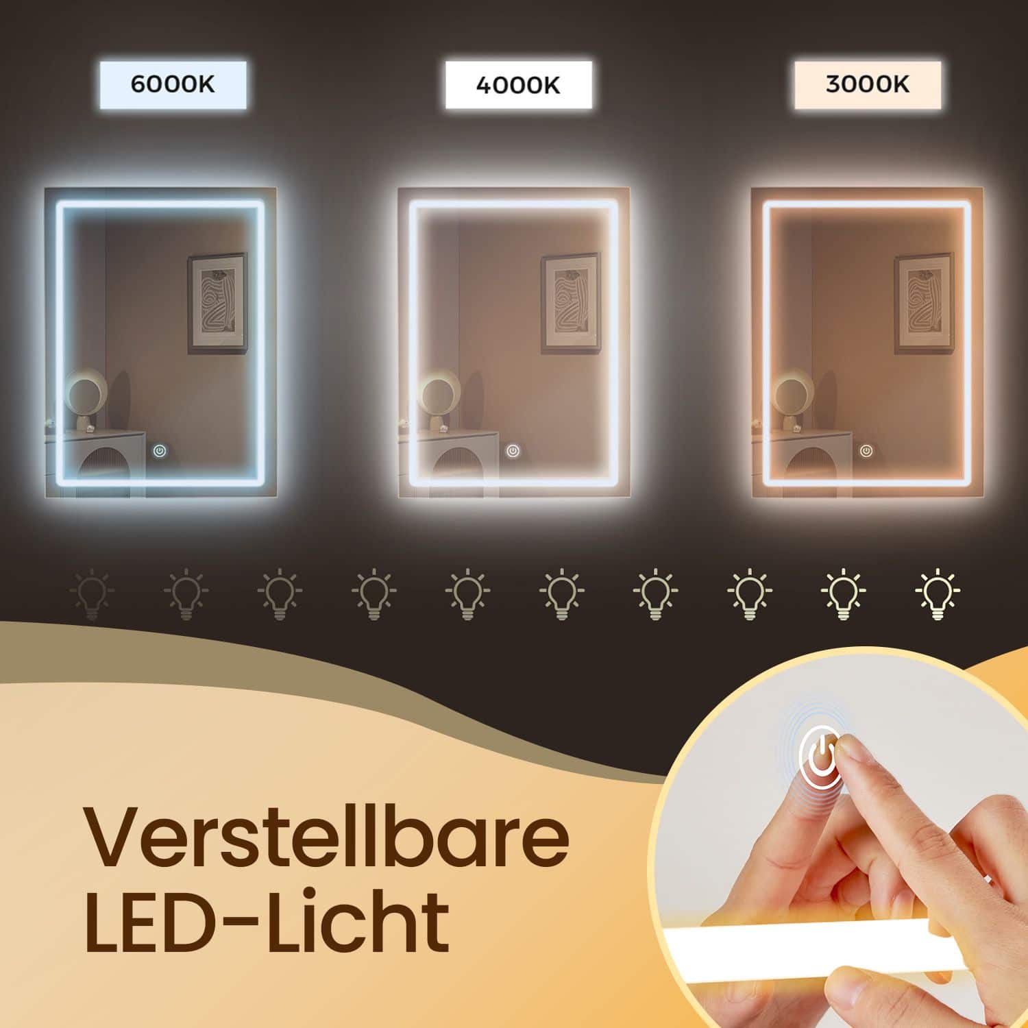 Frisiertisch, Kosmetiktisch mit Spiegel, LED-Licht