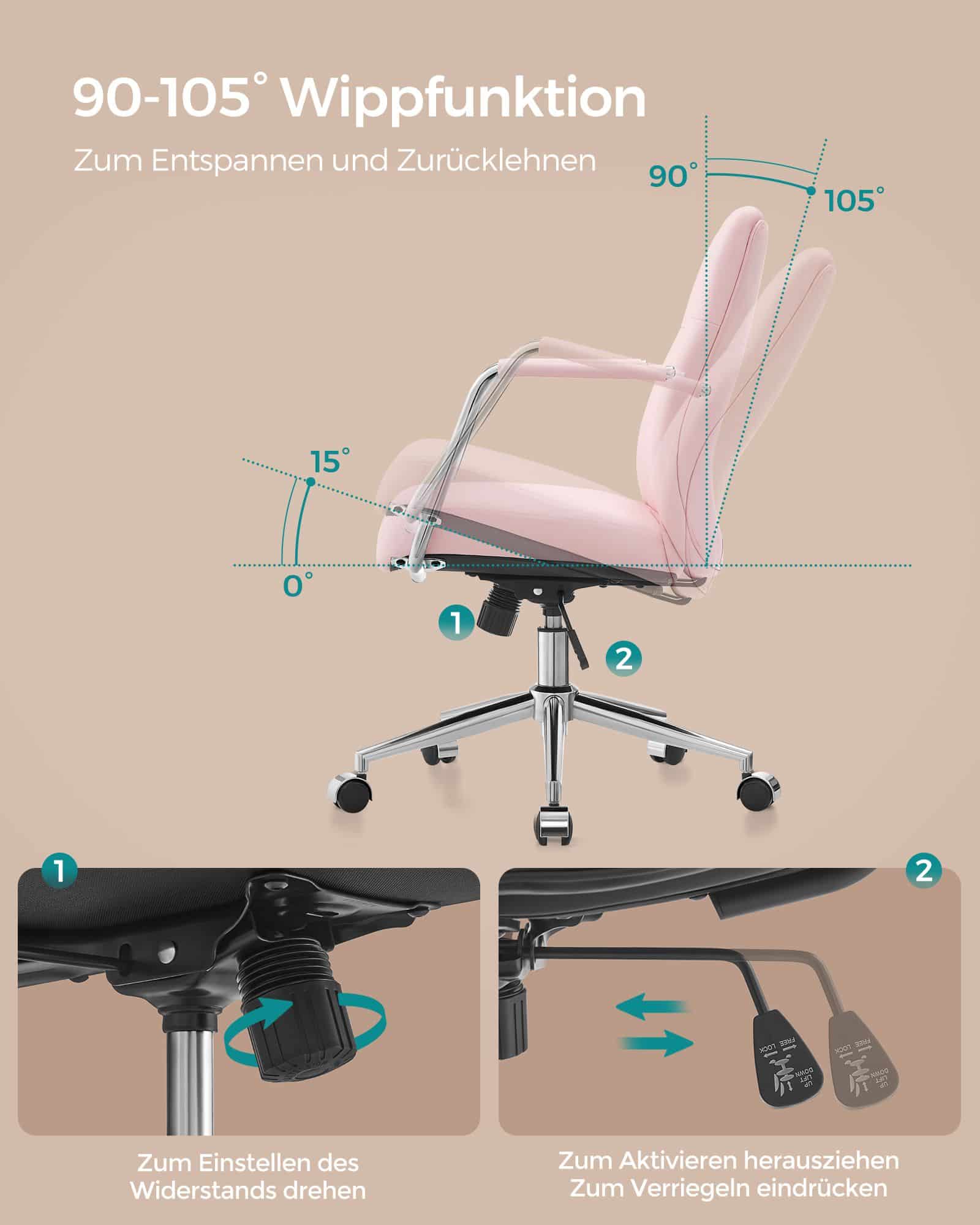 Bürostuhl mit Rückenlehnen und gebogenem Sitz pastellrosa Bürostuhl mit Rückenlehnen und gebogenem Sitz pastellrosa