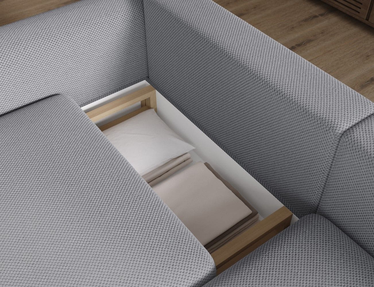 Ecksofa Acossta Calmora Mikrofaser Grau mit Schlaffunktion