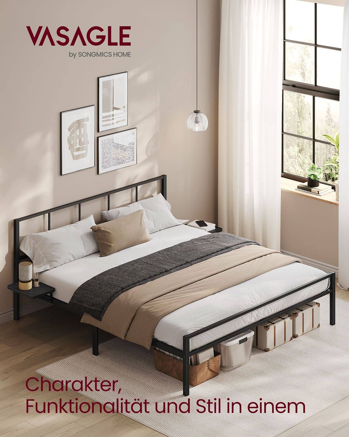 Doppelbettgestell 160 x 200 cm mit Kopfteil mattschwarz