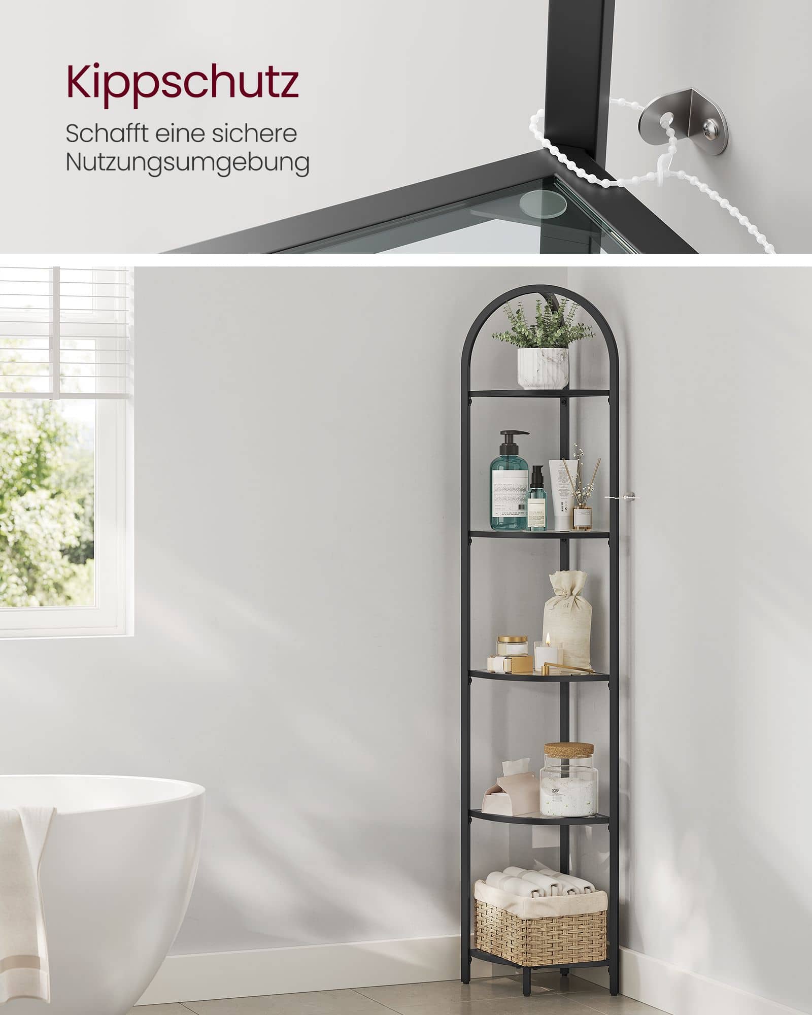 Eckregal 5 Ebenen mit Ablagen aus Hartglas-LGT810B61