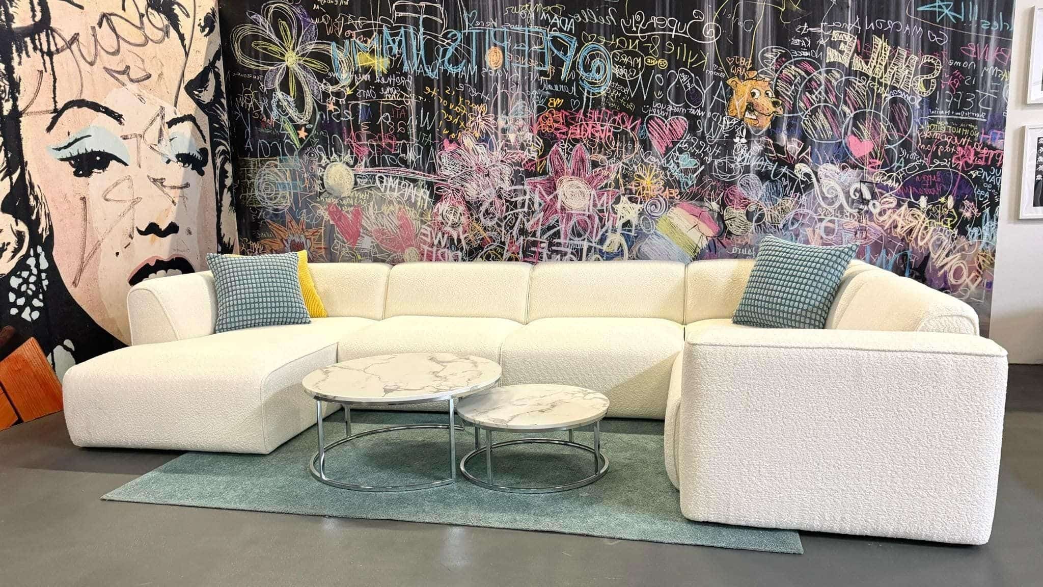 Wohnlandschaft Maddox Snow– Moderne XXL Couch mit Bouclé Stoff, Wellenunterfederung & frei stellbar Wohnlandschaft Maddox Snow– Moderne XXL Couch mit Bouclé Stoff, Wellenunterfederung & frei stellbar