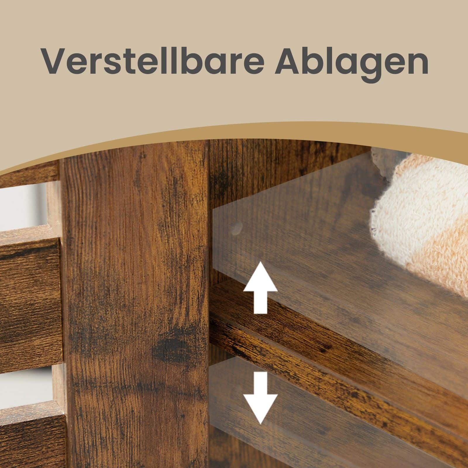Badschrank, Aufbewahrungsschrank mit Lamellentüren, Beistellschrank mit 2 höhenverstellbaren Ablagen