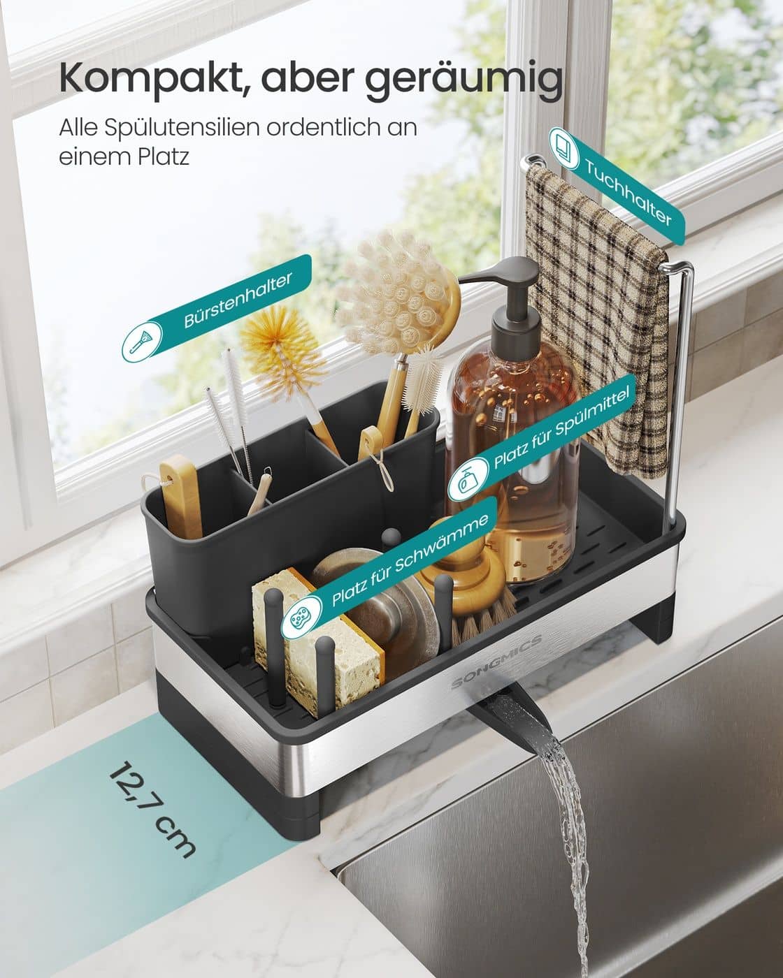 Spülbecken Organizer mit Halter für Schwämme und Bürsten tintenschwarz-silbern Spülbecken Organizer mit Halter für Schwämme und Bürsten tintenschwarz-silbern