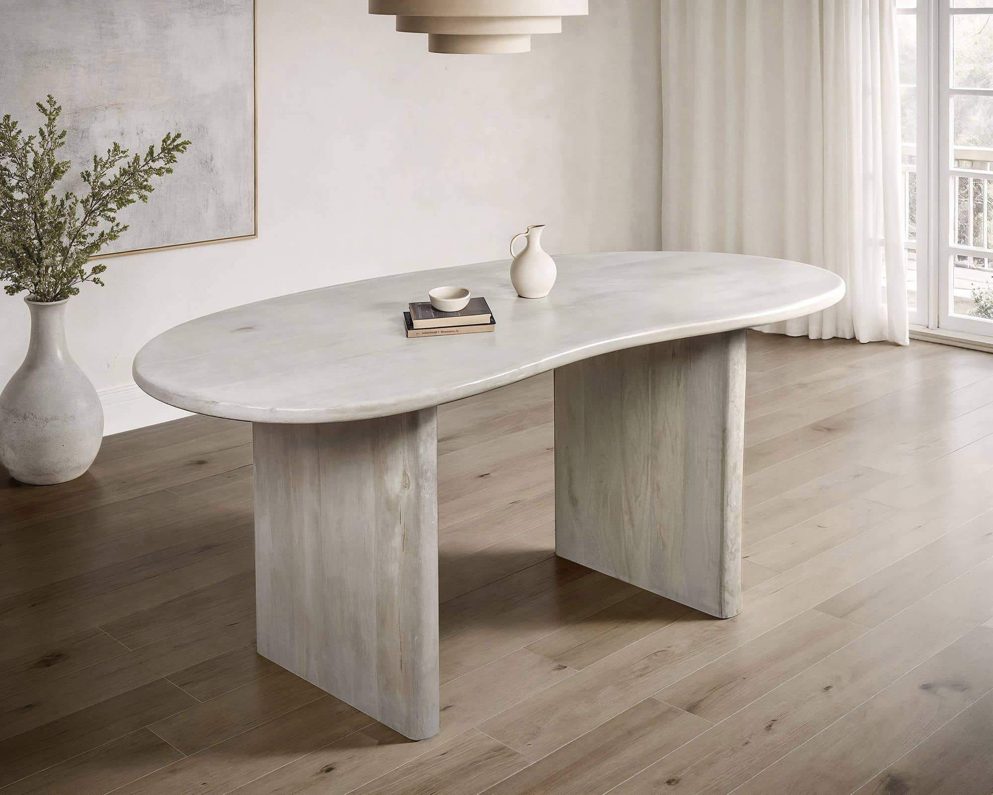 Esszimmertisch 180x90x75 cm Mango Massivholz Weiß Esstisch Retro