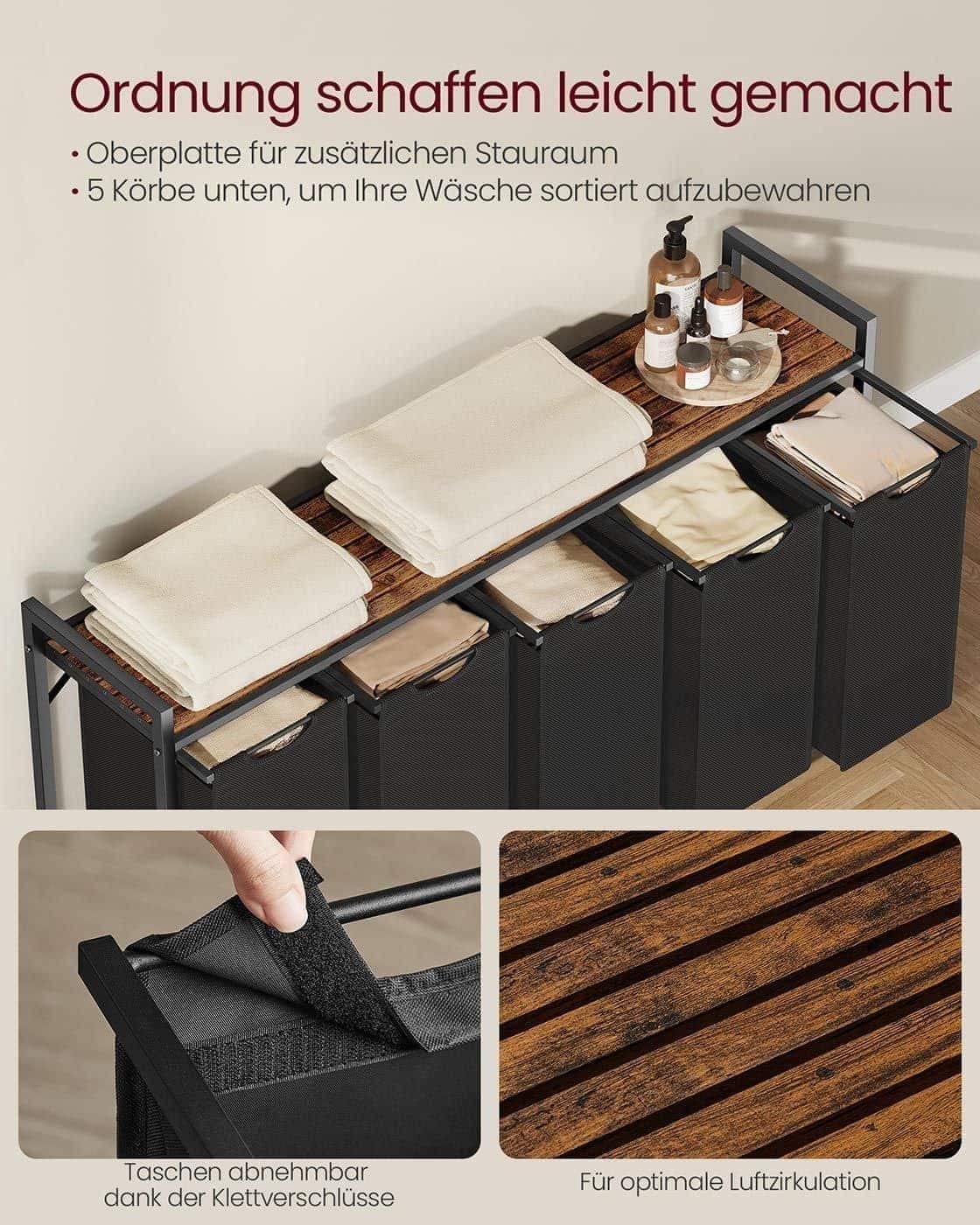 Wäschesammler mit Ablage aus Oxford-Gewebe