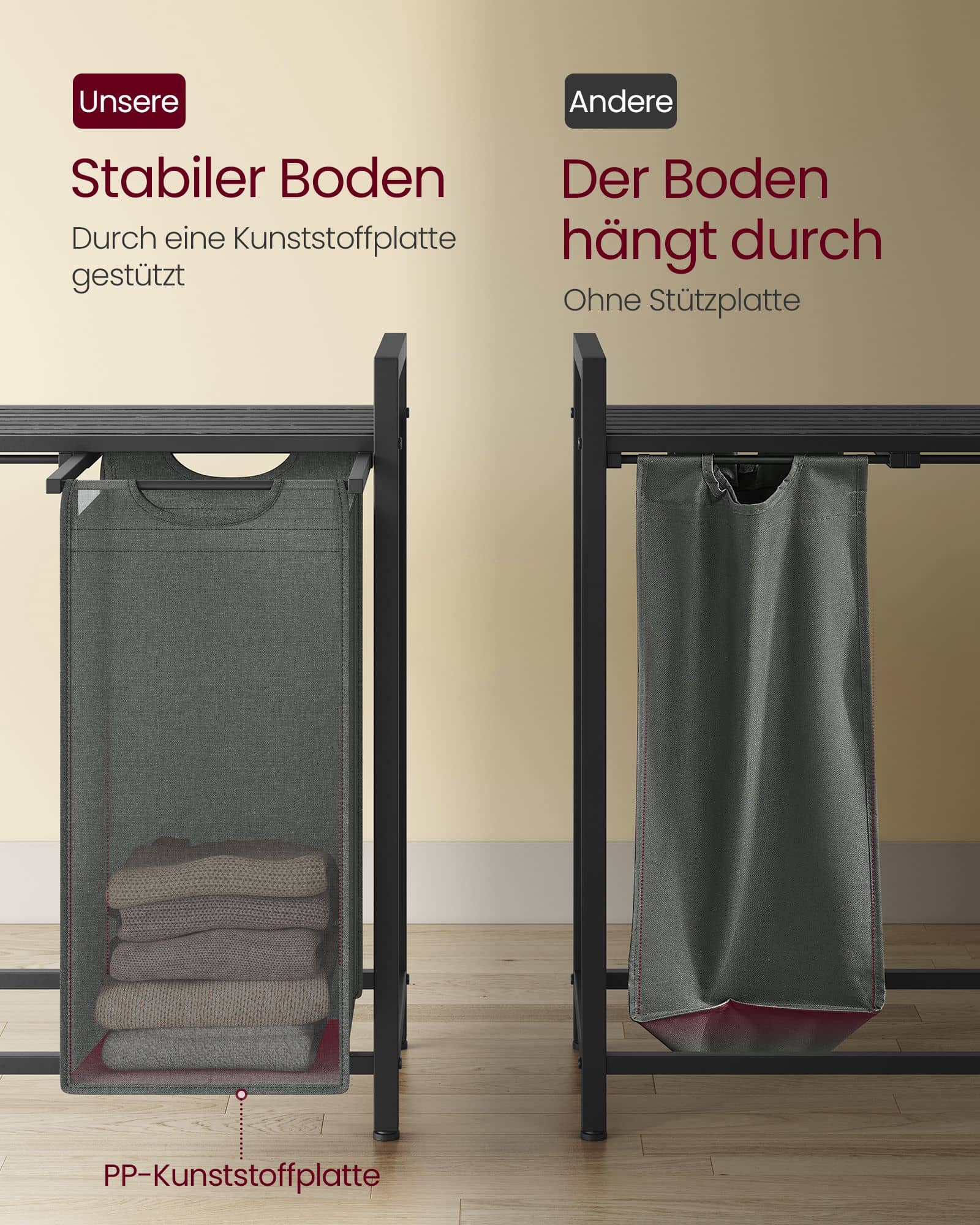 Wäschekorb 4 Fächer mit Ablage schwarz-grau Wäschekorb 4 Fächer mit Ablage schwarz-grau