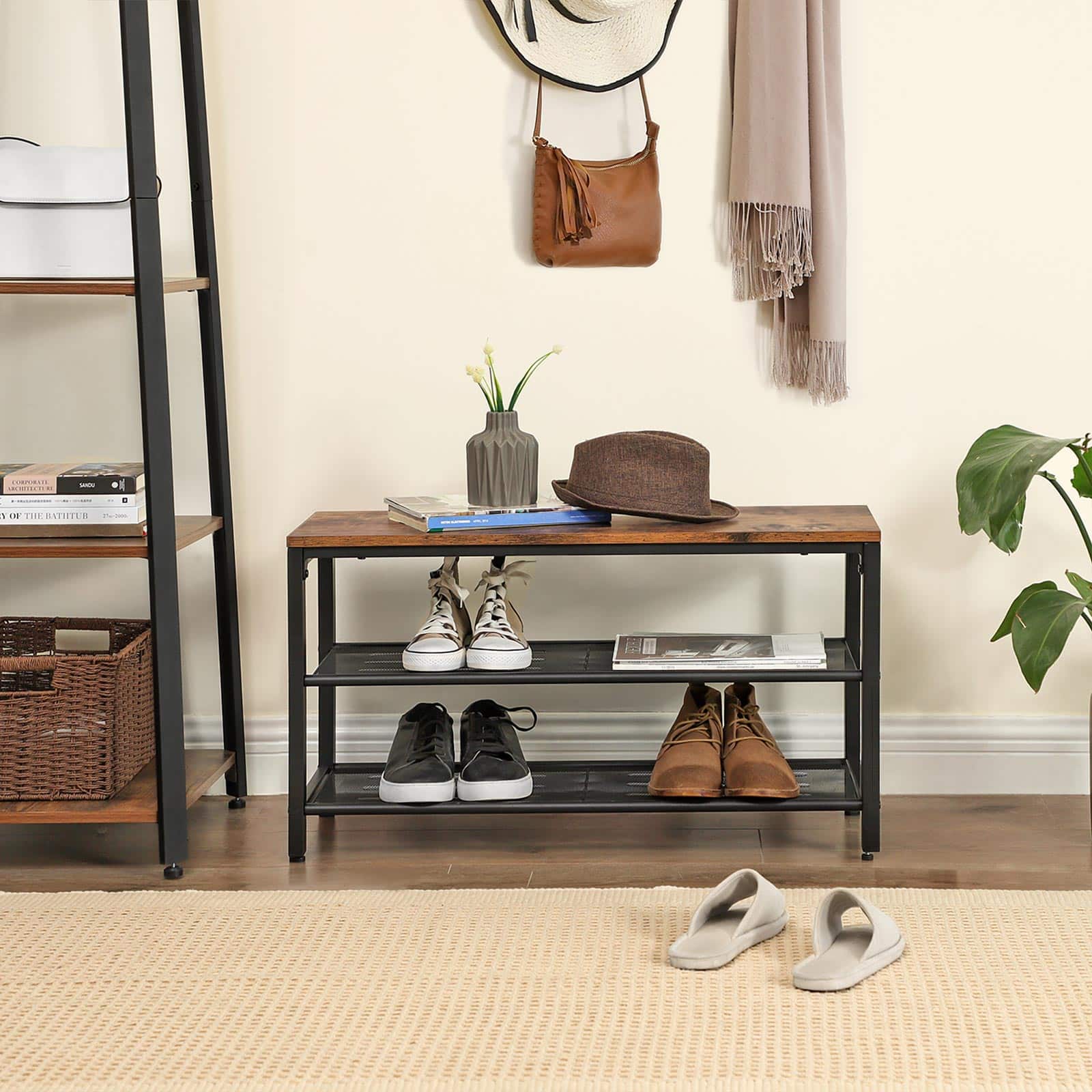 Mesh-Shelves-Shoe-Bench-LBS74X-484EIcaNUZFog1 Schuhbank mit 2 Gitterablagen Industriestil