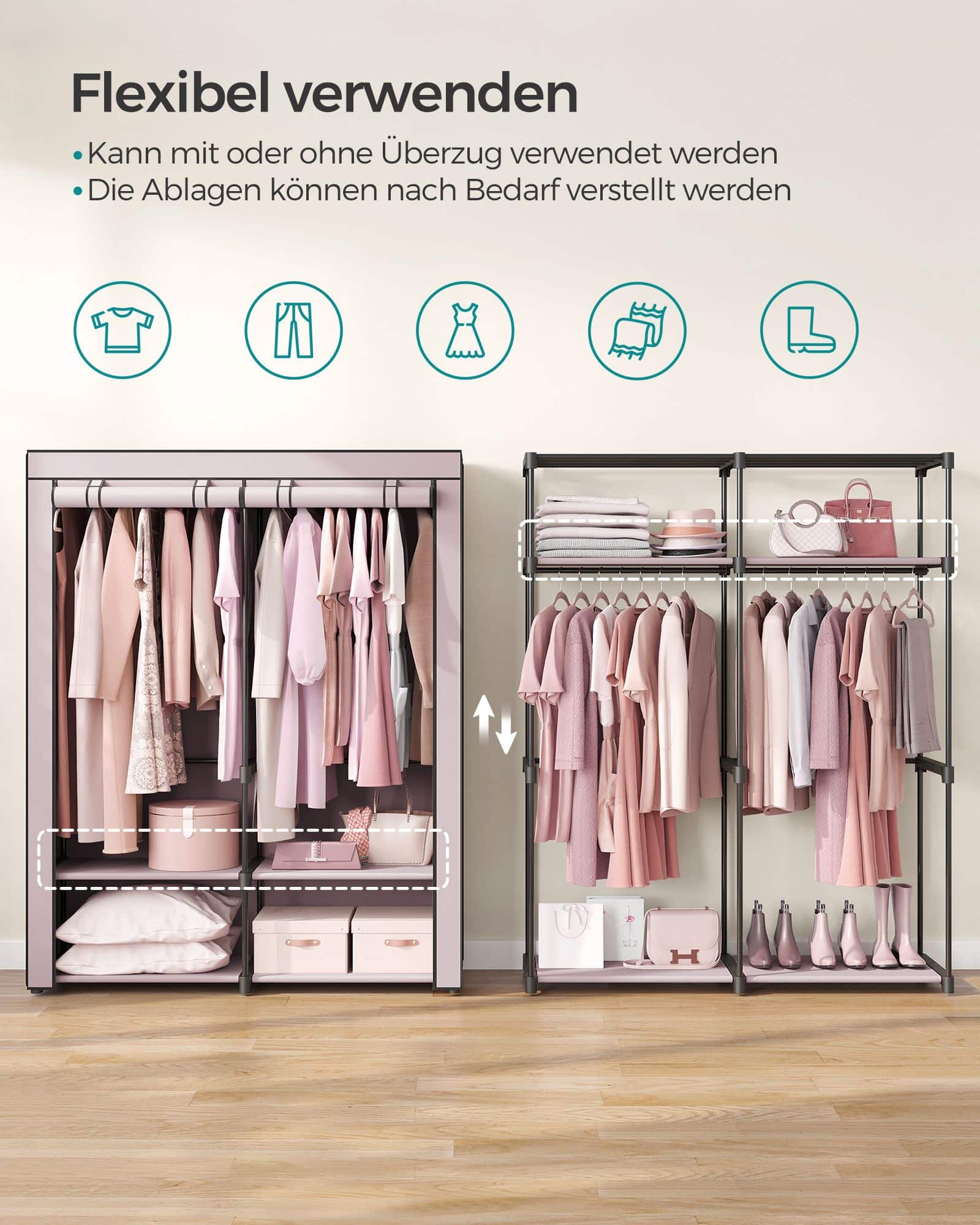 Kleiderschrank mit 2 Kleiderstangen faltbar lavendellila-RYG002P02 Kleiderschrank mit 2 Kleiderstangen faltbar lavendellila-RYG002P02