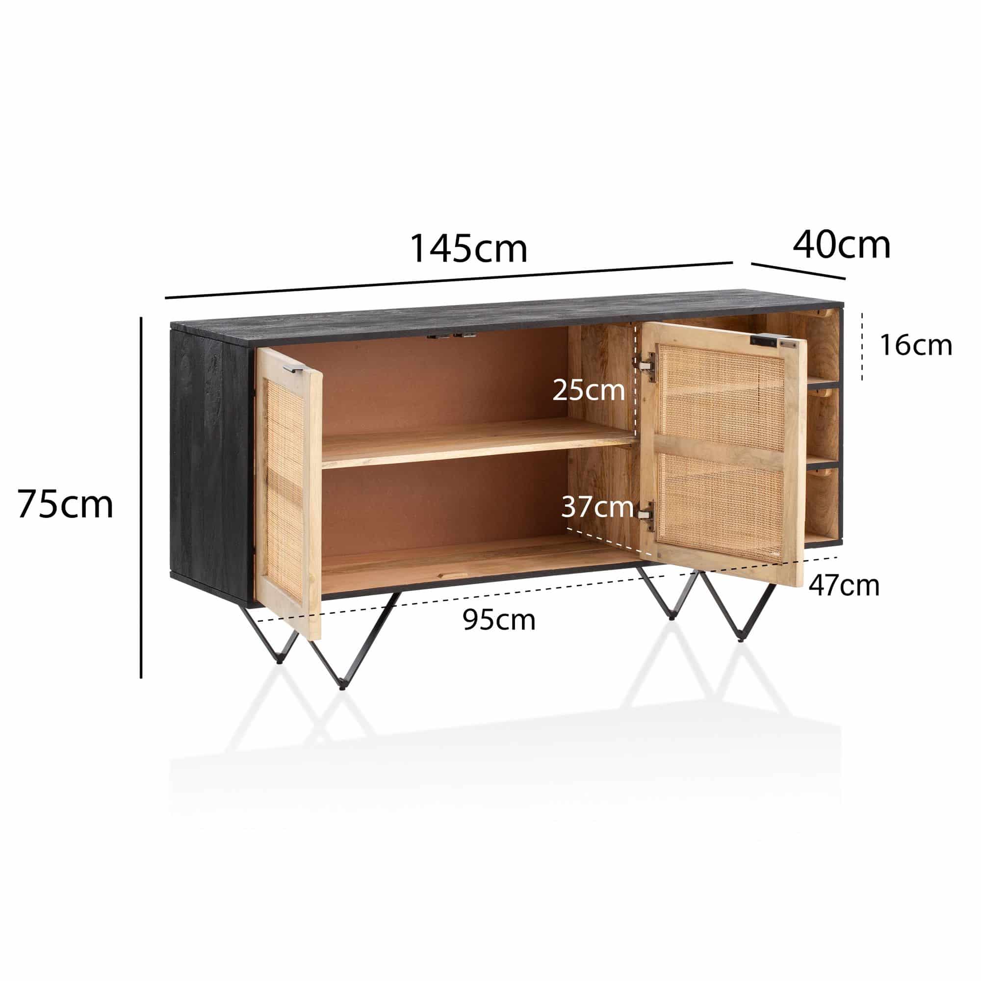 Sideboard 145x75x40 cm Mango Massivholz / Rattan Kommode mit 2 Türen Sideboard 145x75x40 cm Mango Massivholz / Rattan Kommode mit 2 Türen