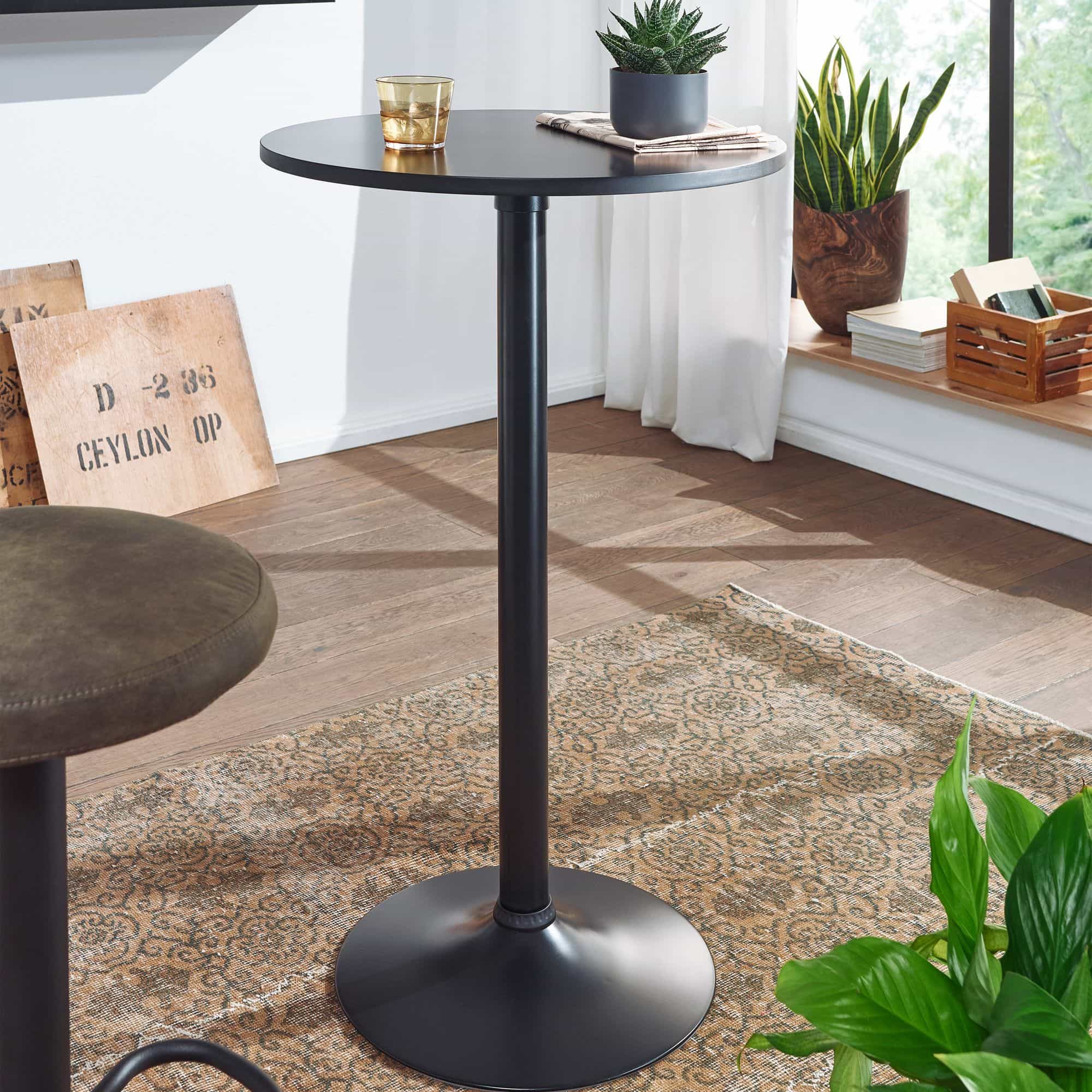 56591-WOHNLING-Design-Bartisch-Schwarz-Stehtisch-60-cm-Metall-Holz-Partytisch-Bistrotisch-100-cm-Hoch-Messetisch-Modern-empfangstisch-design-er-party-fuer-kueche-gross-innen-prak Design Bartisch Schwarz Stehtisch Ø 60 cm Metall / Holz