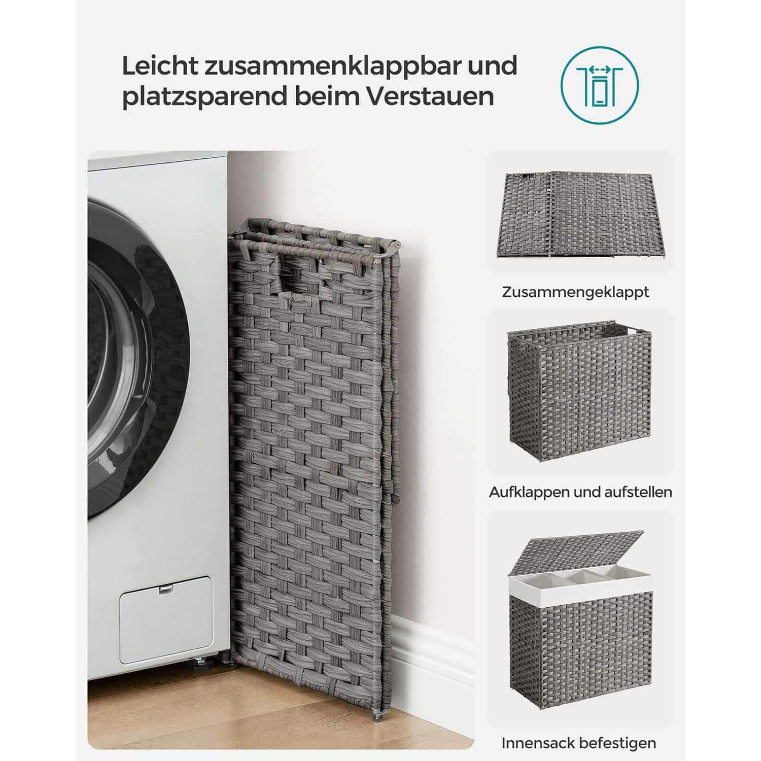 Wäschesammler mit 3 Fächern Wäschesammler mit 3 Fächern