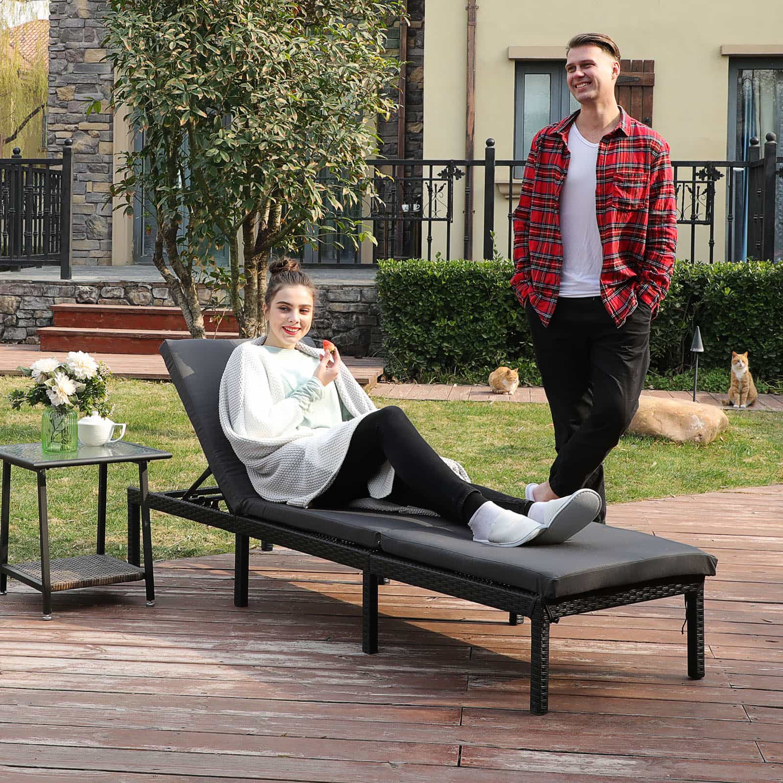 Polyrattanliege Schwarz