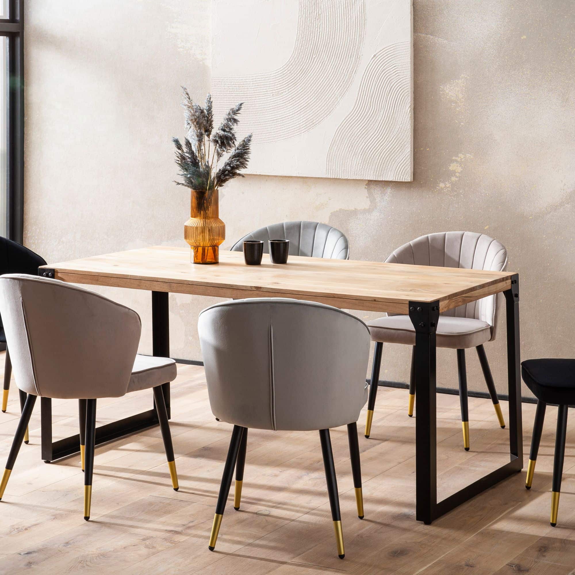 Esszimmertisch 160x80x76 cm Akazie Massivholz Metall Esstisch Industrial Esszimmertisch 160x80x76 cm Akazie Massivholz Metall Esstisch Industrial