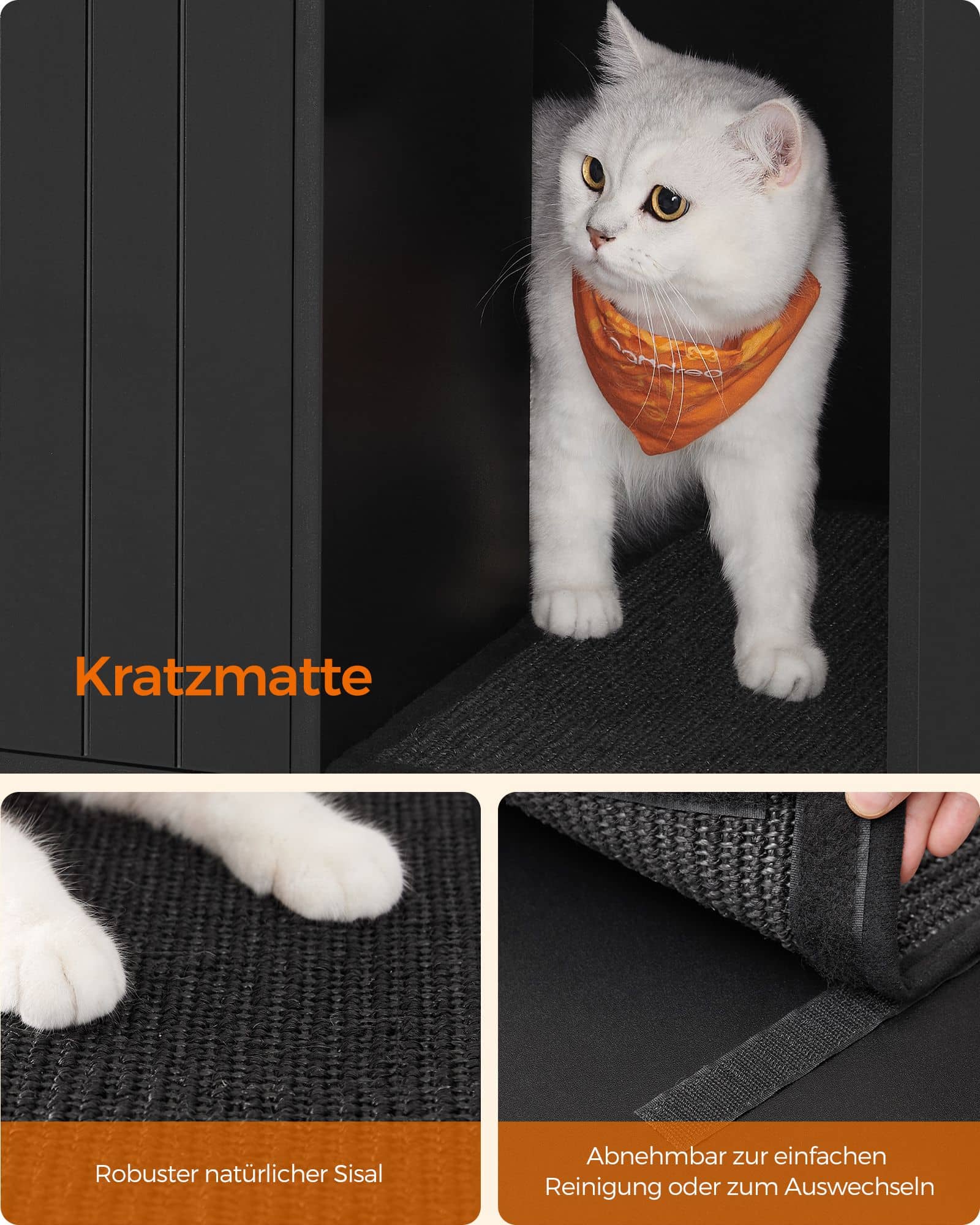 Katzenklo-Schrank mit Kratzmatte und Beinen goldfarben Katzenklo-Schrank mit Kratzmatte und Beinen goldfarben