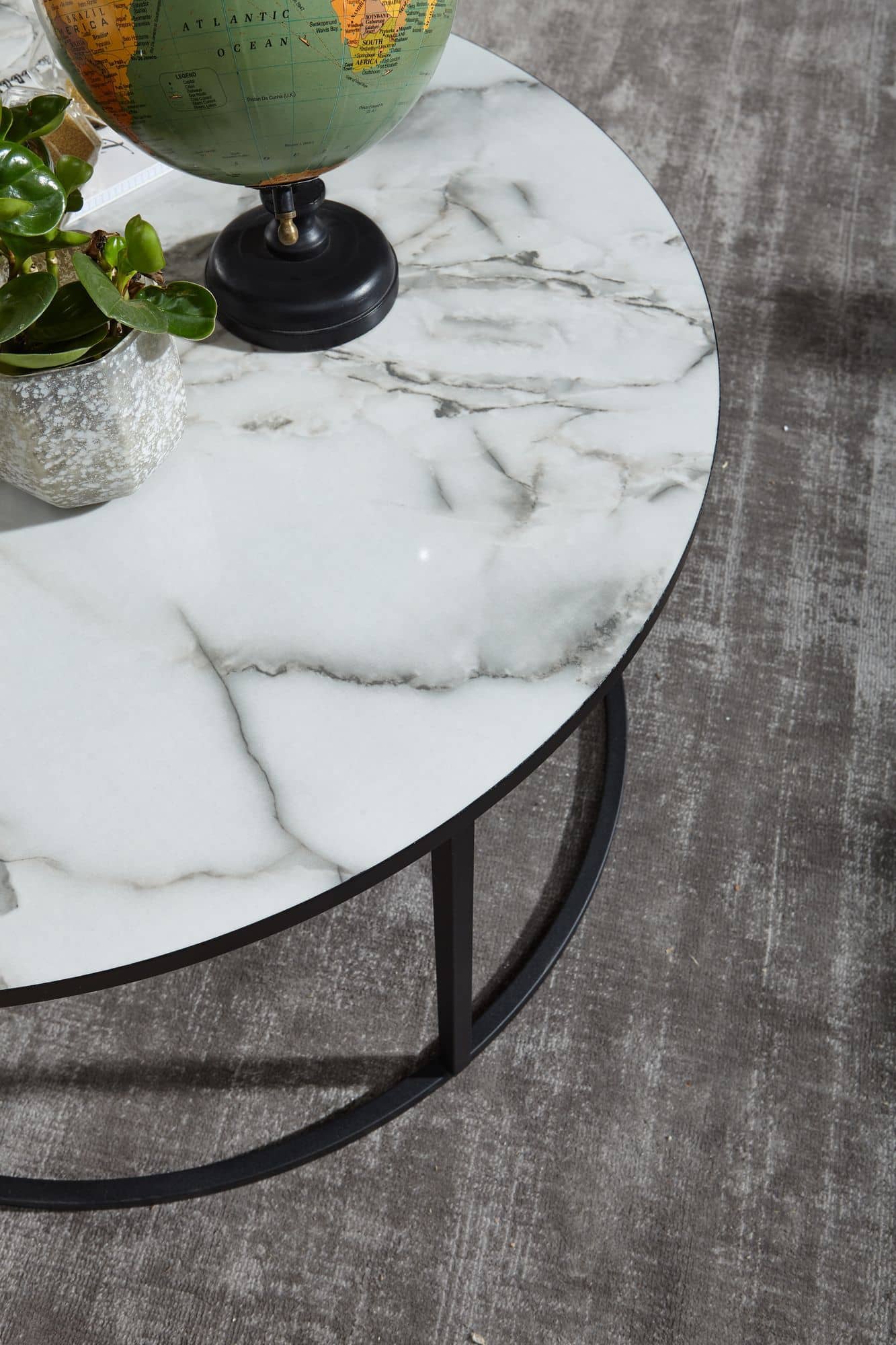 Couchtisch Rund 80x40x80 cm mit Marmor Optik Weiß