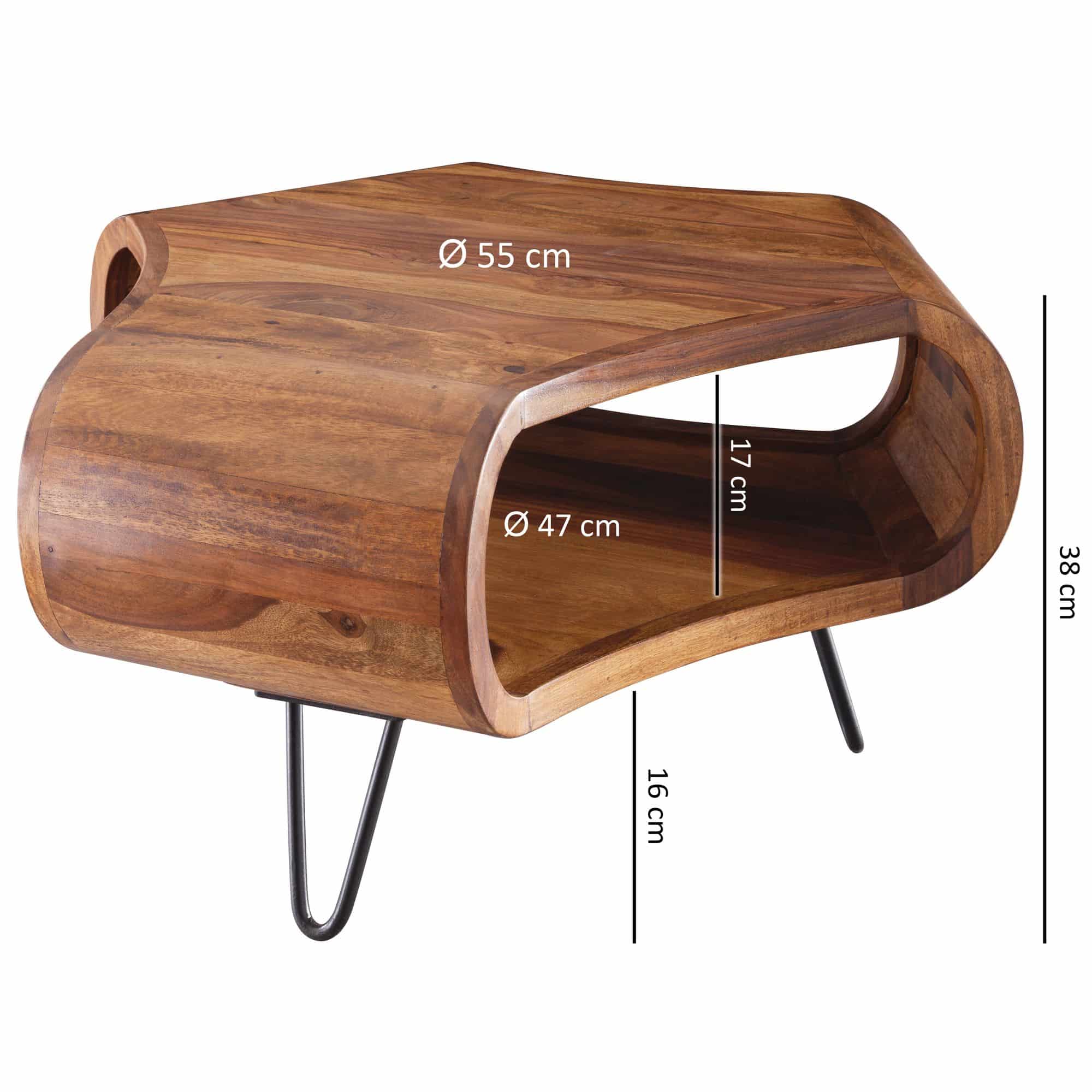 Couchtisch WL5.603 Sheesham massiv Holz 55 x 55 x 38 cm Ablage & Metallgestell Couchtisch WL5.603 Sheesham massiv Holz 55 x 55 x 38 cm Ablage & Metallgestell