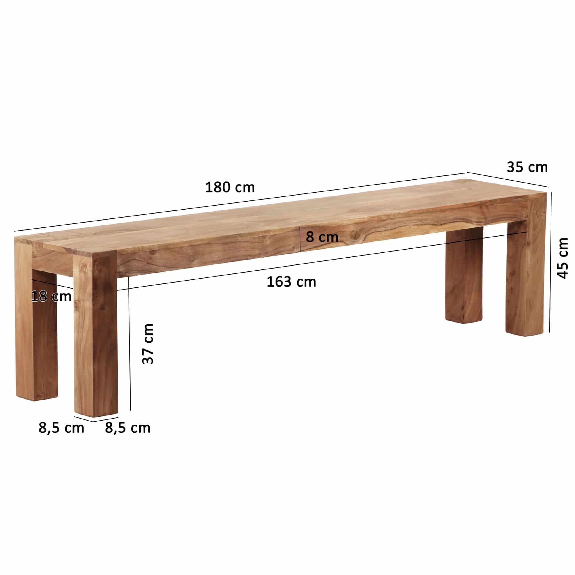 38406-WOHNLING-Esszimmer-Sitzbank-MUMBAI-Massiv-H_2 Esszimmer Sitzbank MUMBAI Massiv-Holz Akazie 180 x 45 x 35 cm Holz-Bank Natur-Produkt Küchenbank im Landhaus-Stil