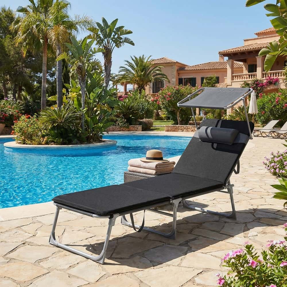 Liegestuhl klappbar, Sonnenliege mit verstellbarer Rückenlehne, Kissen Liegestuhl klappbar, Sonnenliege mit verstellbarer Rückenlehne, Kissen
