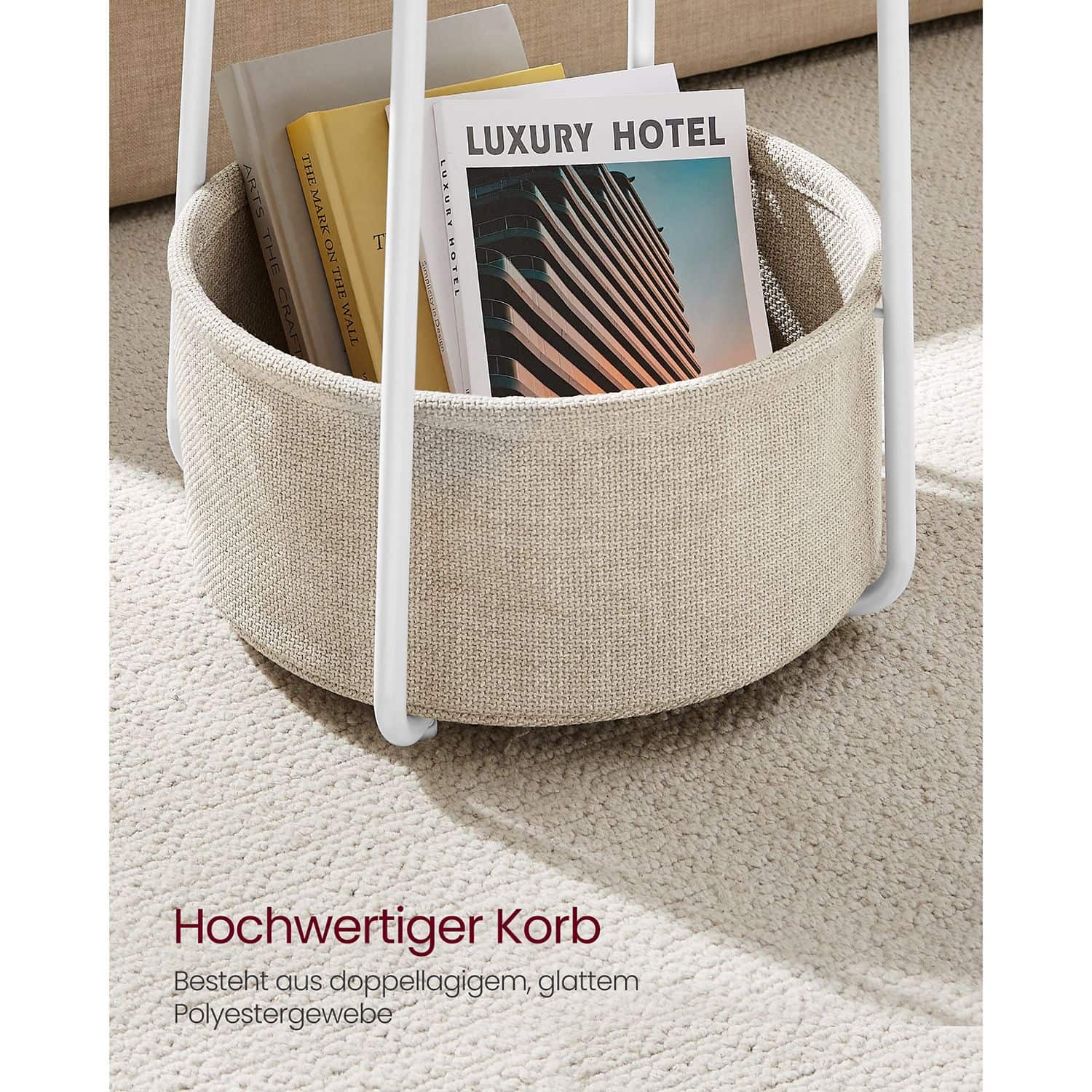 Runder Beistelltisch mit Korb aus Stoff-LET223W10 Runder Beistelltisch mit Korb aus Stoff-LET223W10