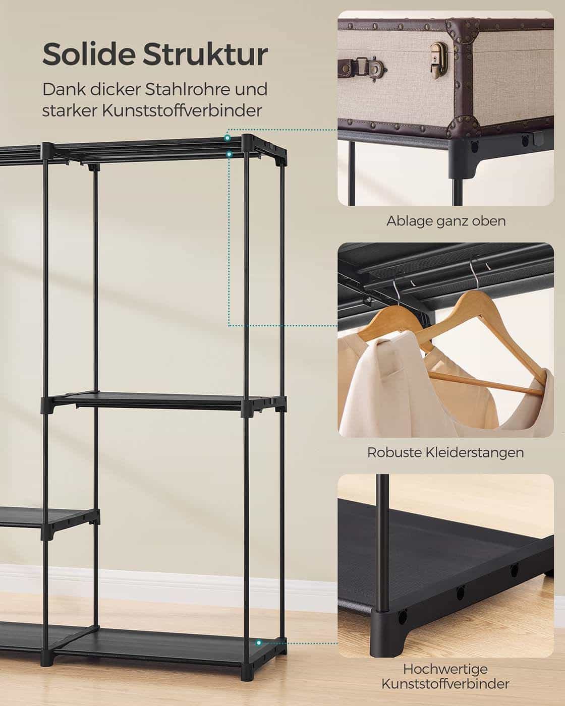 Kleiderschrank mit 5 Hängefächern 205 x 43 x 166 cm schwarz Kleiderschrank mit 5 Hängefächern 205 x 43 x 166 cm schwarz