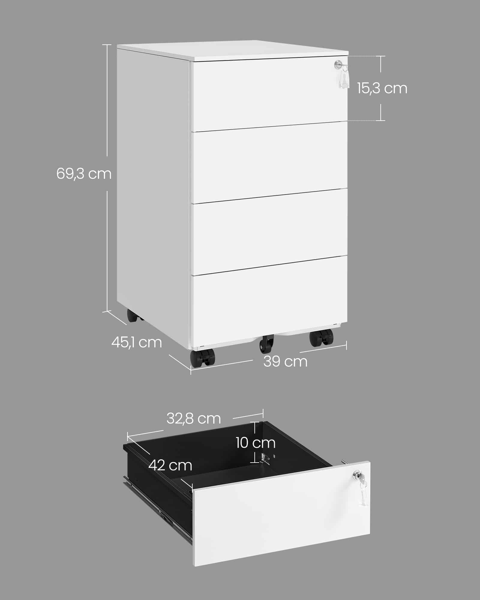 Rollcontainer mit 4 Schubladen und Rädern wolkenweiß Rollcontainer mit 4 Schubladen und Rädern wolkenweiß