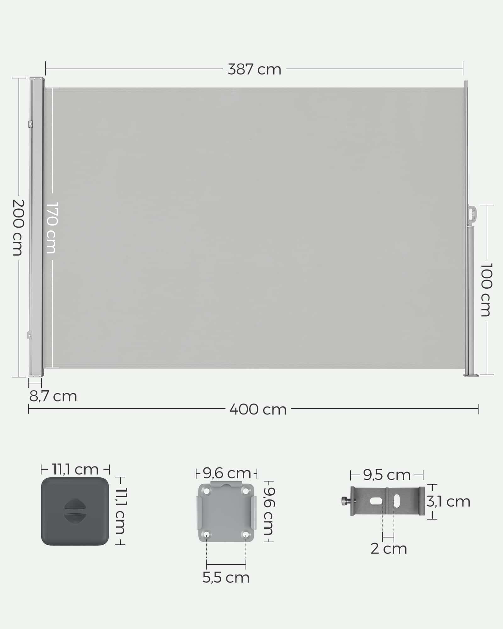 Seitenmarkise, ausziehbar, 200 x 400 cm, Sichtschutz Seitenmarkise, ausziehbar, 200 x 400 cm, Sichtschutz