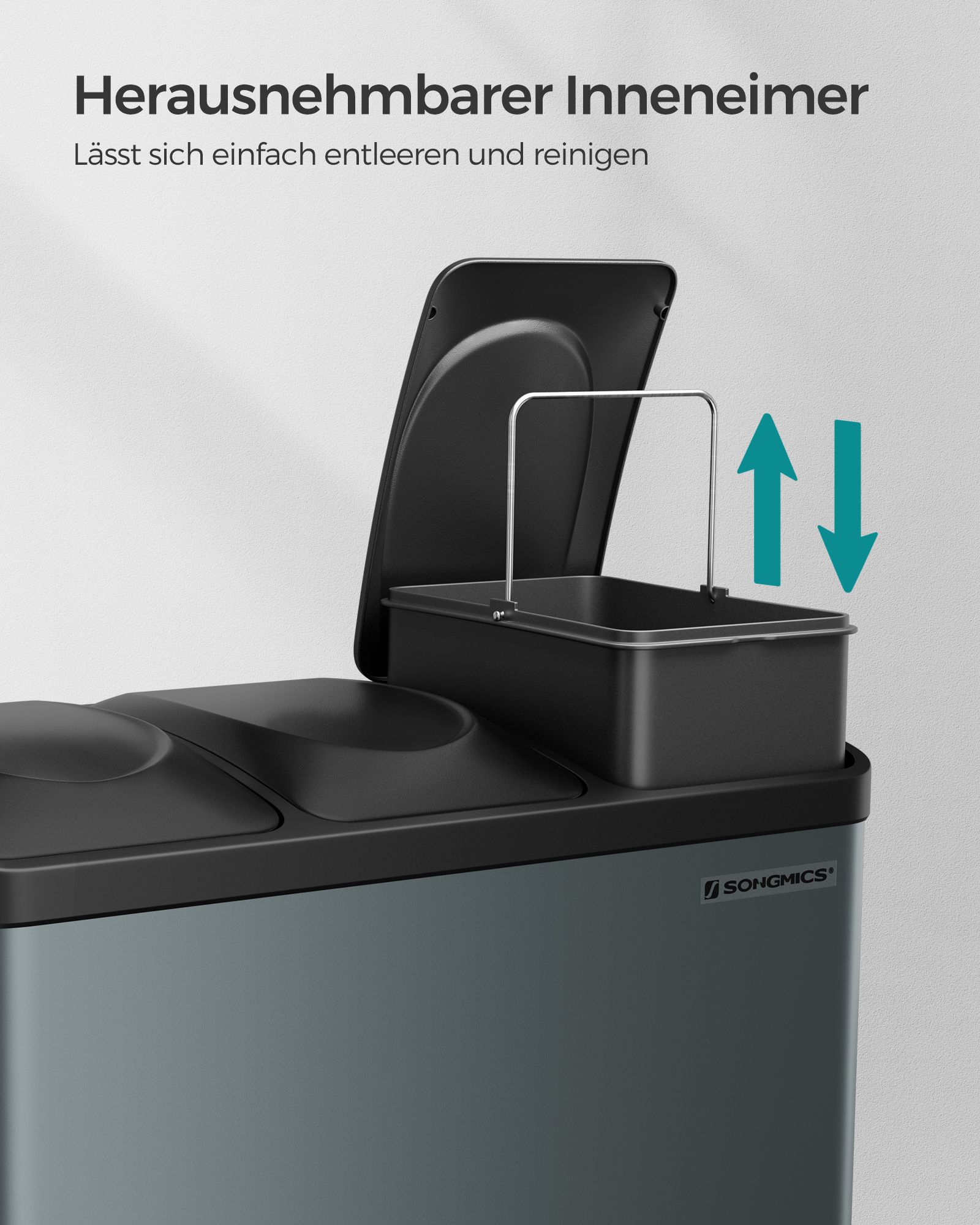 Mülleimer 3 x 15 Liter mit Deckel und Inneneimer rauchgrau-schwarz-LTB45G Mülleimer 3 x 15 Liter mit Deckel und Inneneimer rauchgrau-schwarz-LTB45G