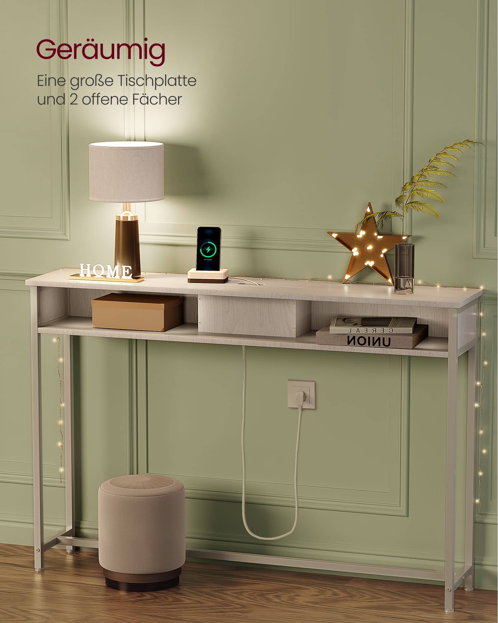 Konsolentisch mit Steckdosen platzsparend schneeweiß Konsolentisch mit Steckdosen platzsparend schneeweiß