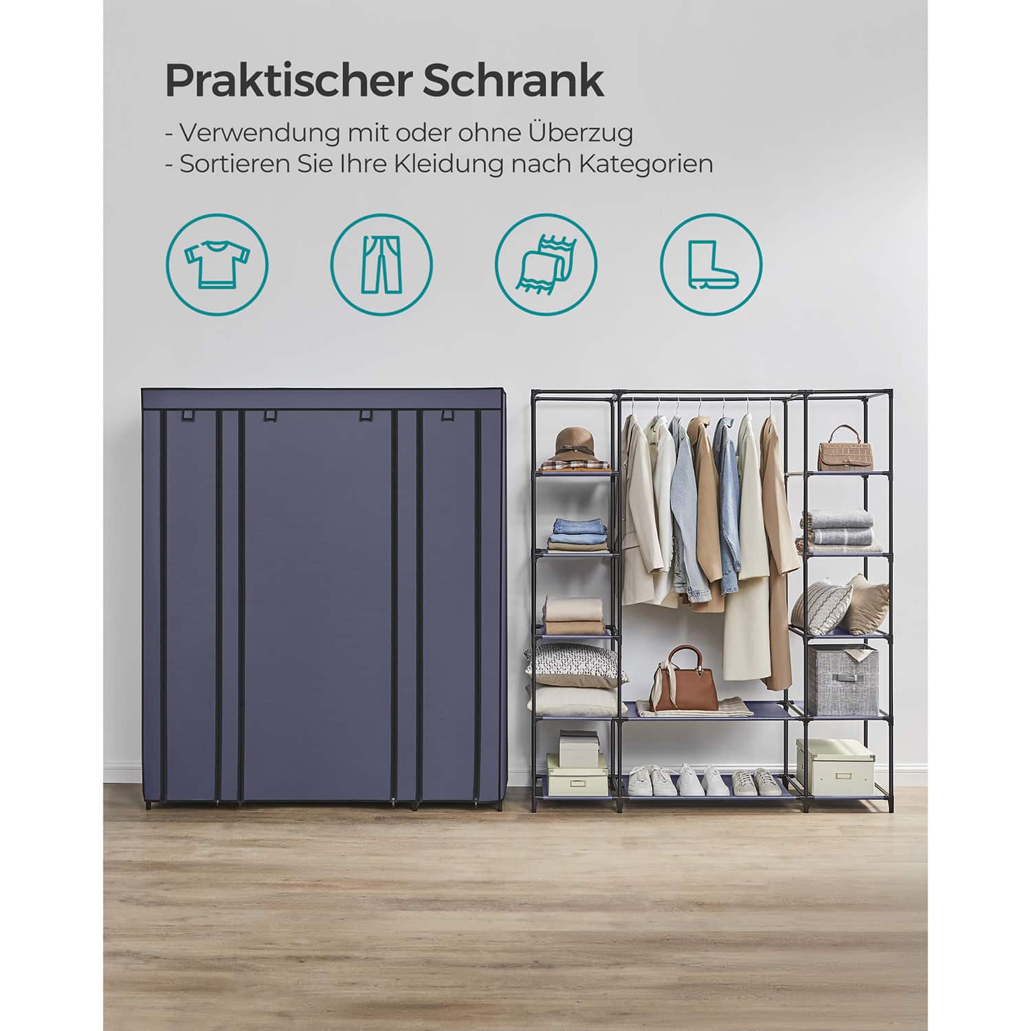 Stoffschrank mit Kleiderstange und Metallrahmen-LSF003I02 Stoffschrank mit Kleiderstange und Metallrahmen-LSF003I02