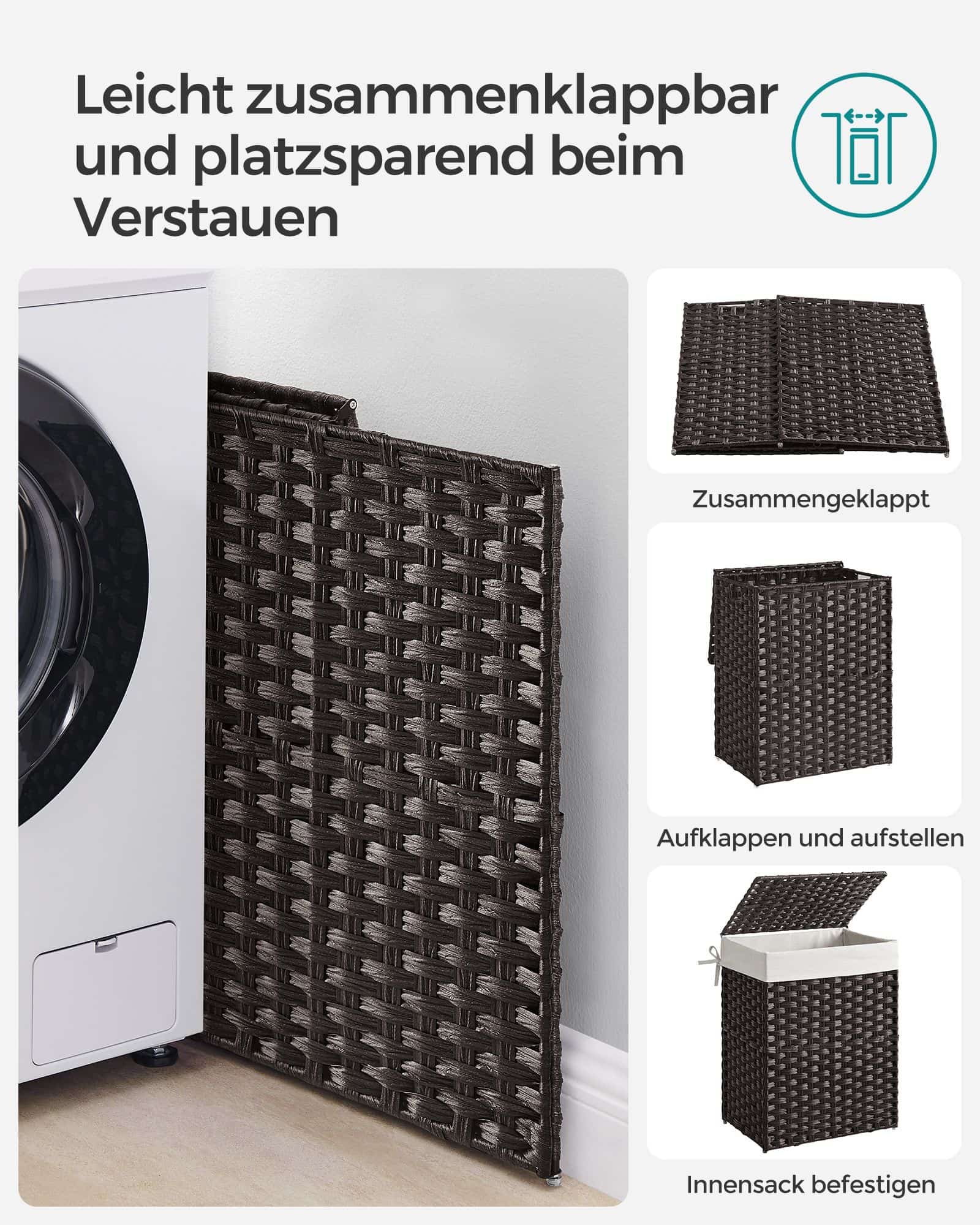 Wäschekorb aus Polyrattan Schwarz-LCB51BK Wäschekorb aus Polyrattan Schwarz-LCB51BK