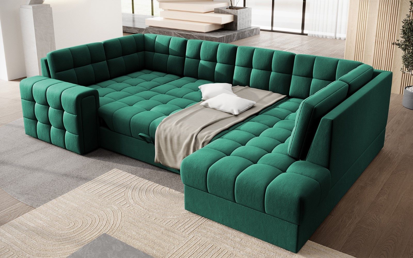 Wohnlandschaft Blewett Dunkelgrün Lukso mit Schlaffunktion Wohnlandschaft Blewett Dunkelgrün Lukso mit Schlaffunktion