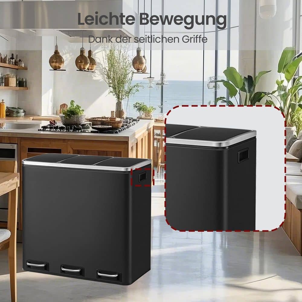 Mülleimer Küche, 3 x 18 L, Mülltrennsystem 3 Fächer