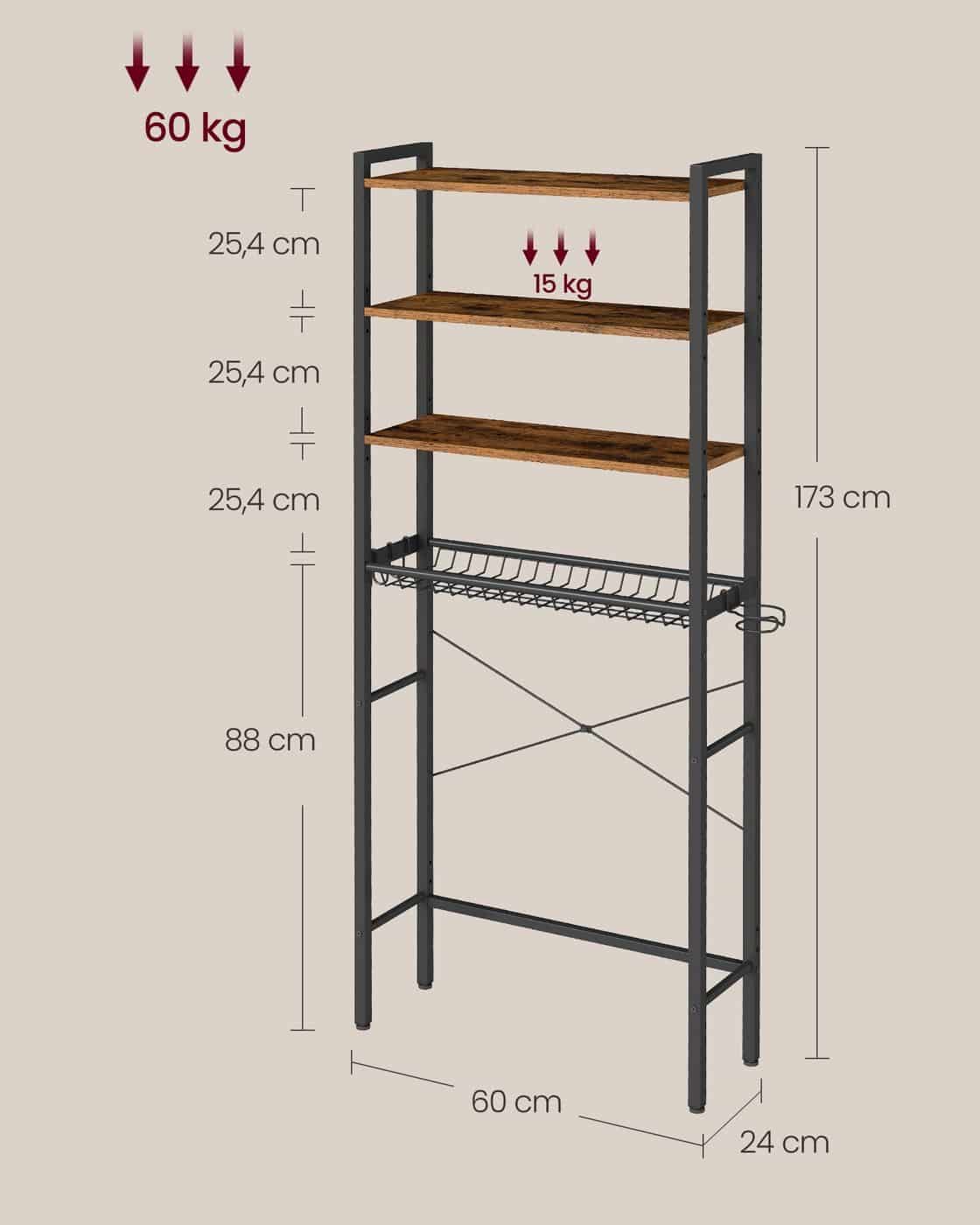 Badezimmerregal über der Toilette spart Platz und ordnet Utensilien Badezimmerregal über der Toilette spart Platz und ordnet Utensilien