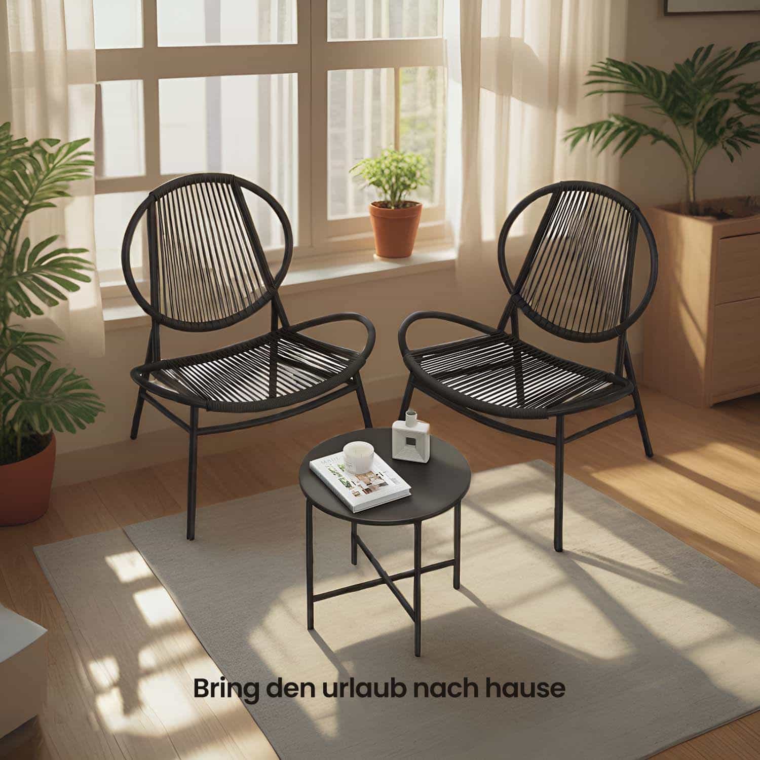 Balkonmöbel 3er Set, Gartenmöbel-Set mit Tisch und 2 Stühlen, PE-Polyrattan Balkonmöbel 3er Set, Gartenmöbel-Set mit Tisch und 2 Stühlen, PE-Polyrattan